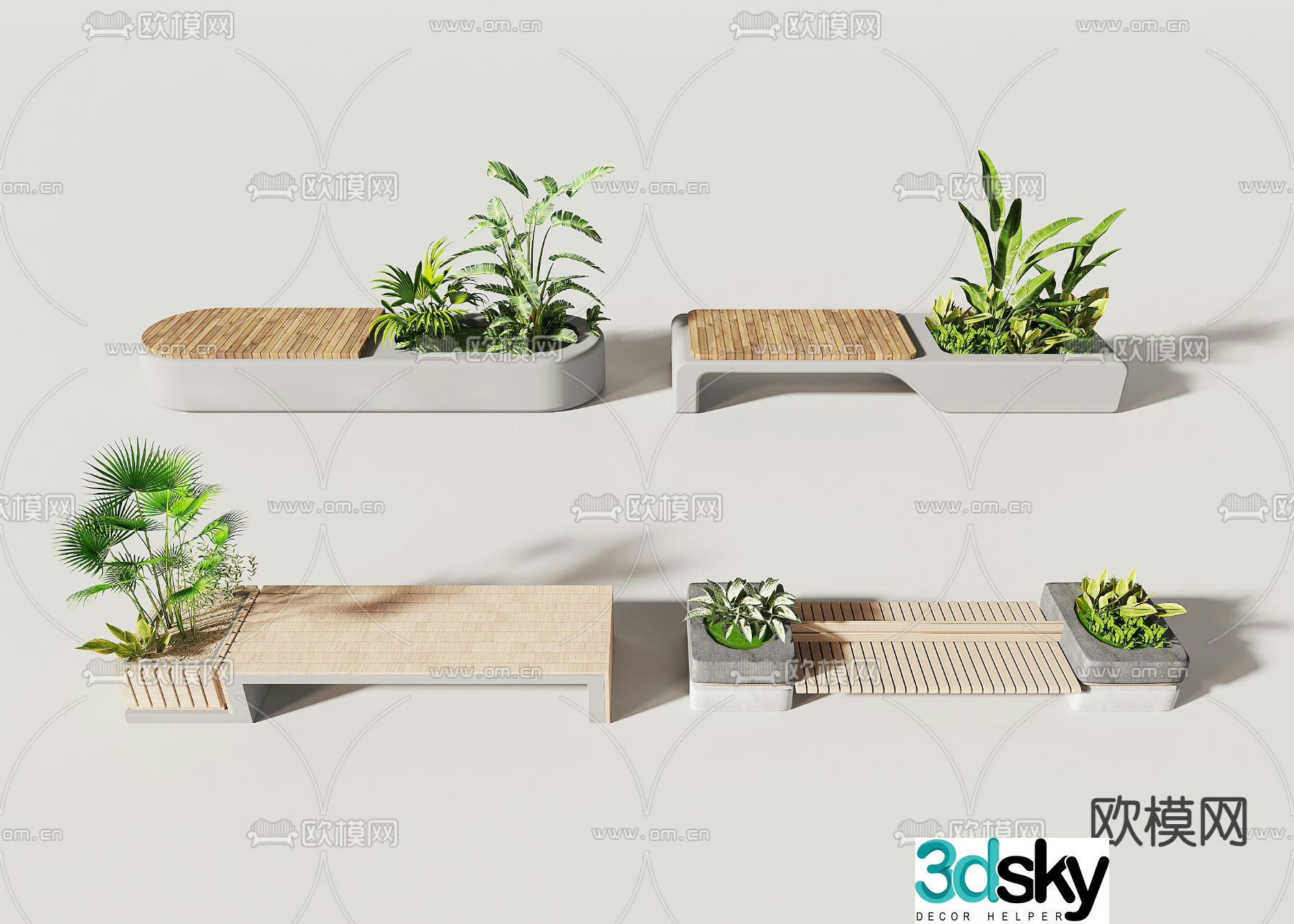 Outdoor landscape chair solid wood public chair 3d model