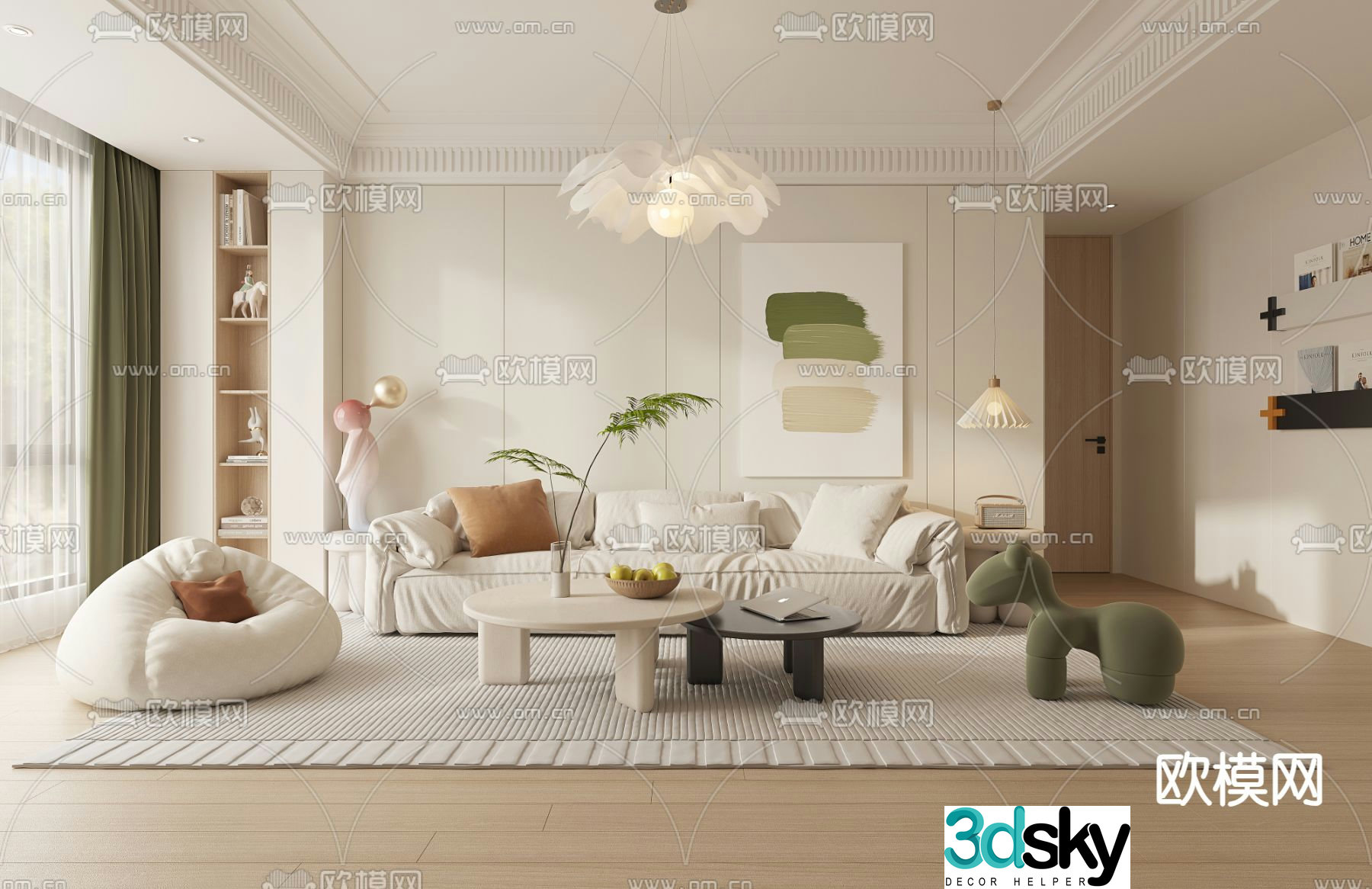 Creamy living room 3d model