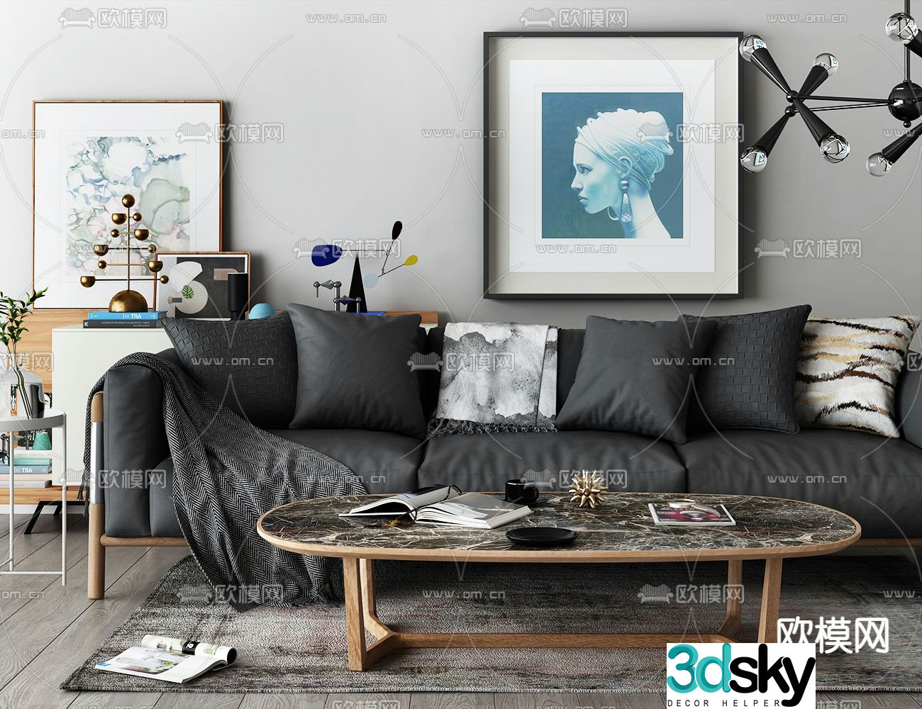 Modern three-seat sofa 3d model