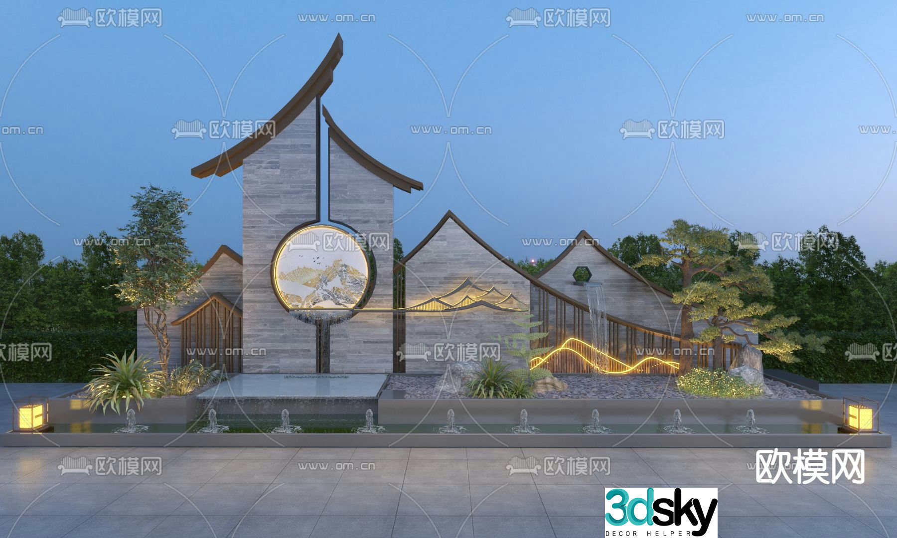 Courtyard stacked water feature wall flowing water feature wall 3D model