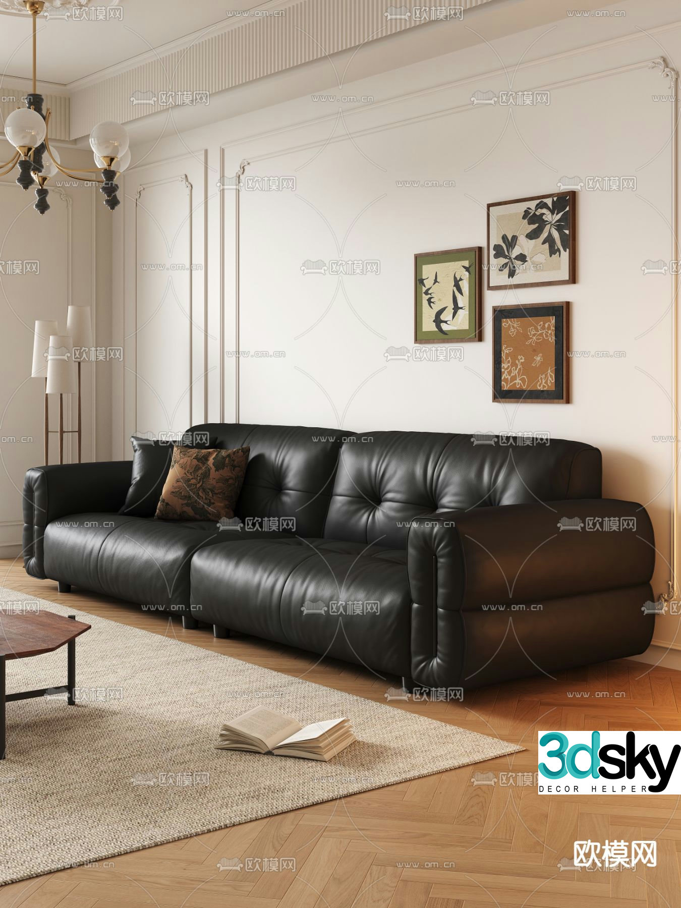 French leisure sofa double sofa leather sofa 3d model