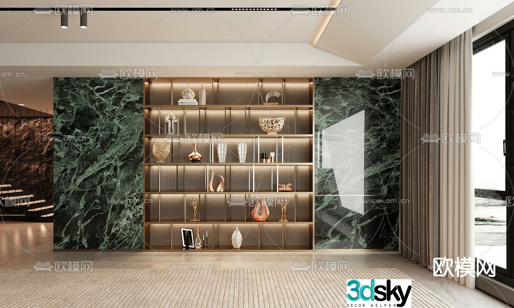 Light luxury decorative cabinet shelf 3D model