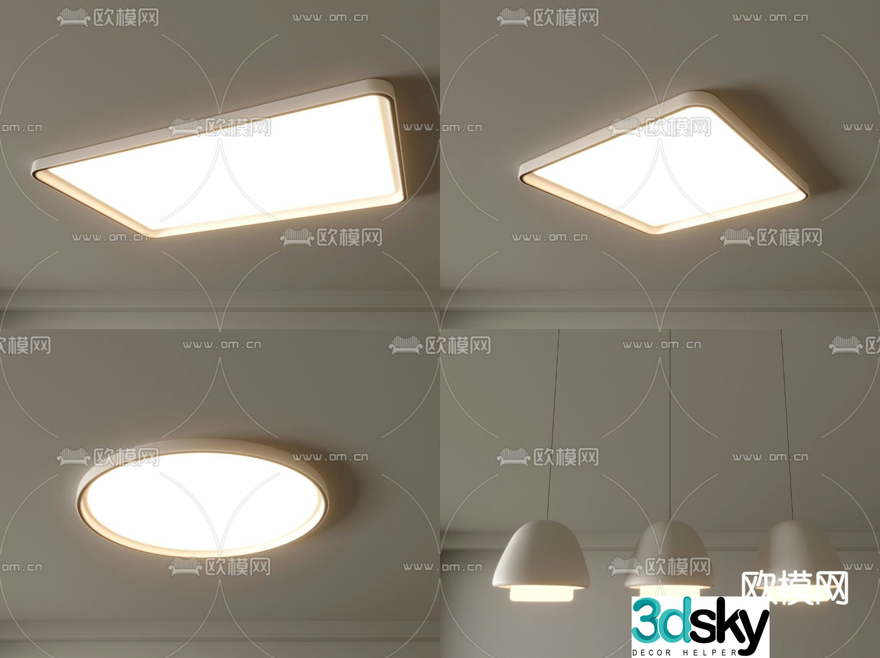 Living room light Bedroom light Ceiling light Square round 3D model