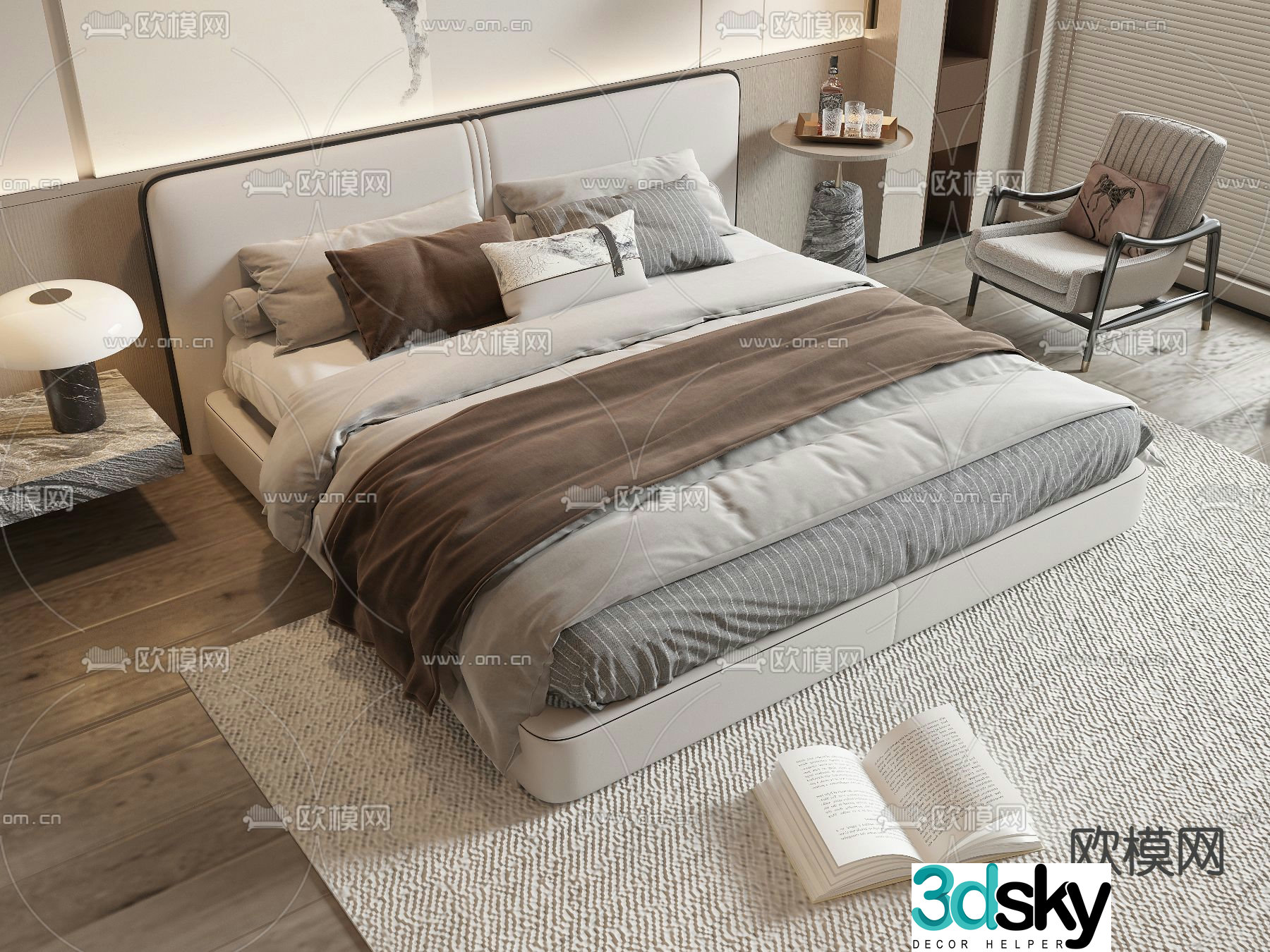 New Chinese style double bed 3d model
