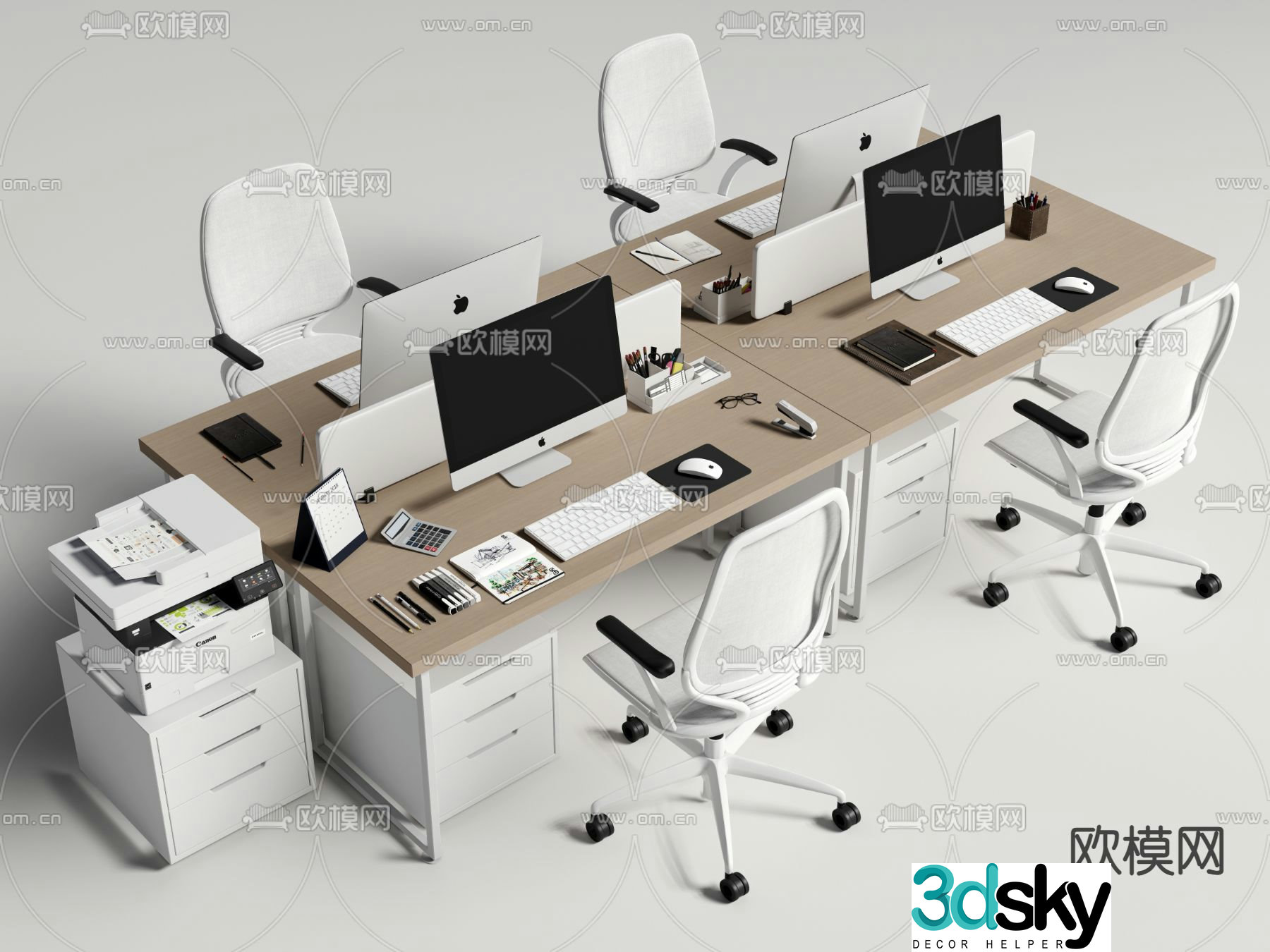 Modern office desk staff position computer desk 3d model