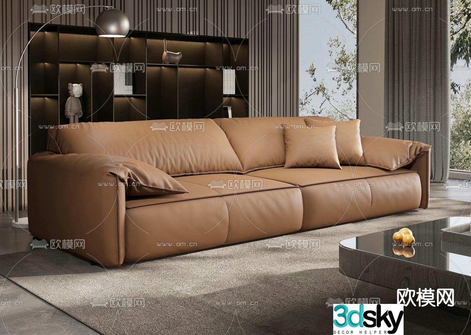 Modern multi-person sofa leather sofa upholstered sofa 3d model