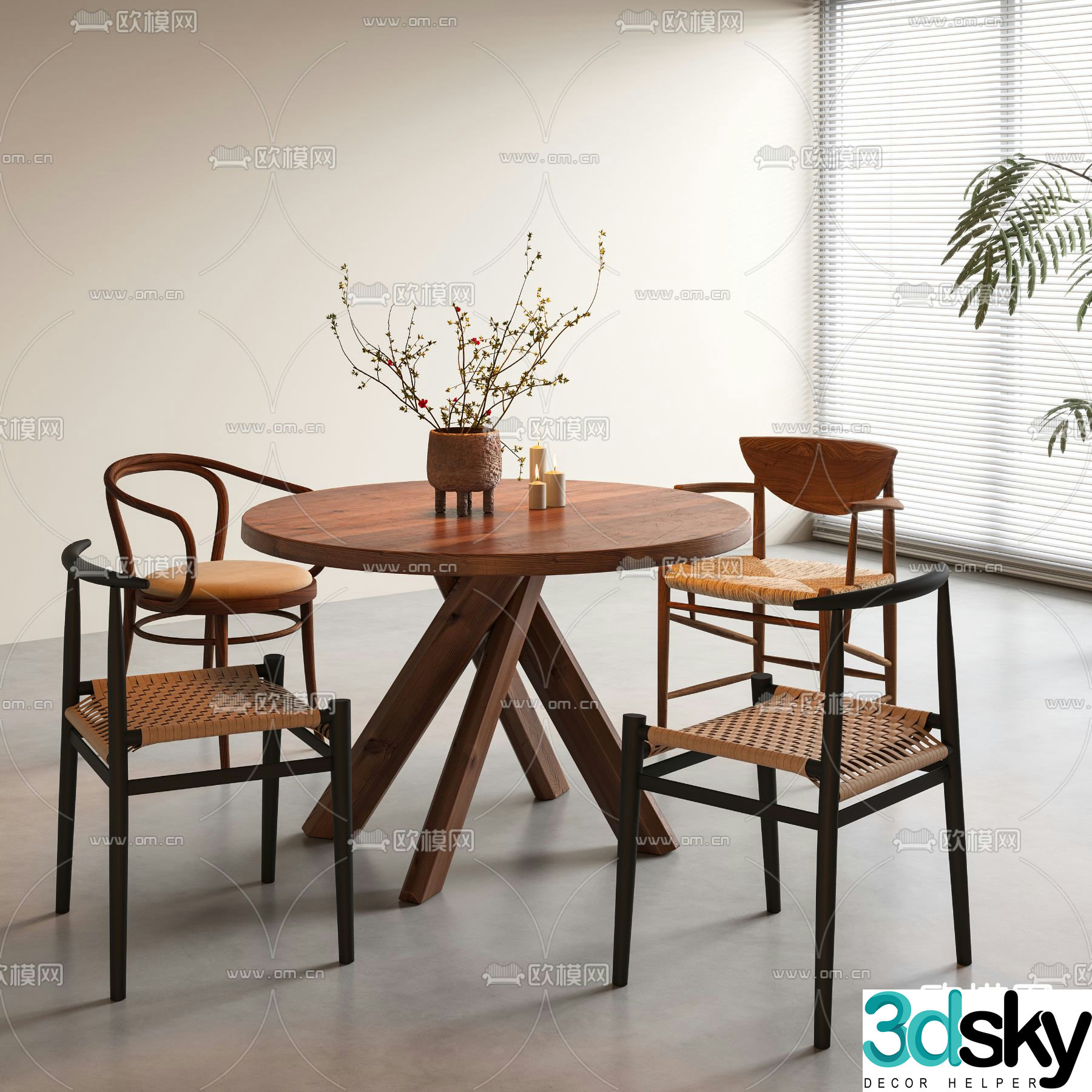 Medieval style dining table and chairs 3d model
