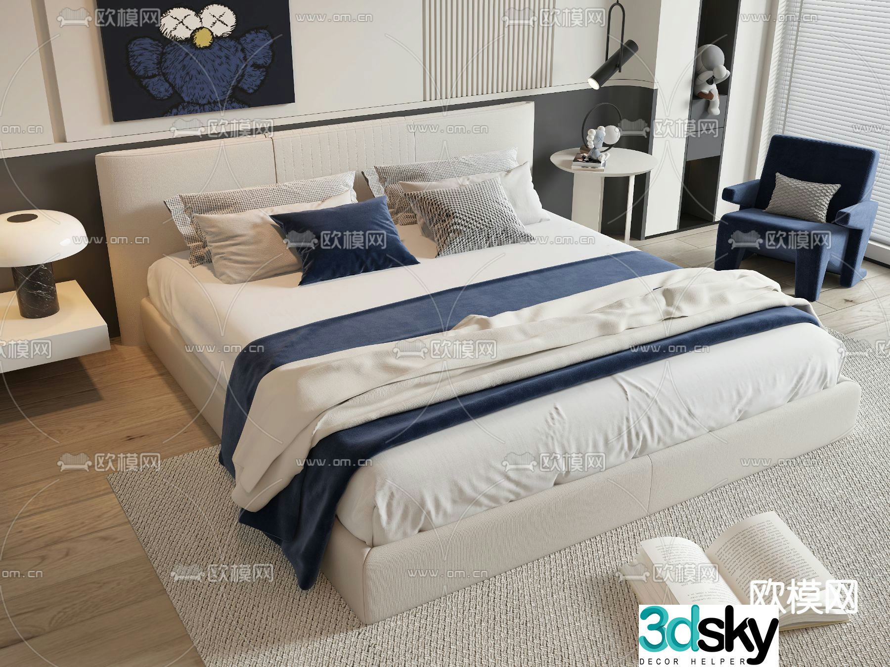 Modern double bed 3d model