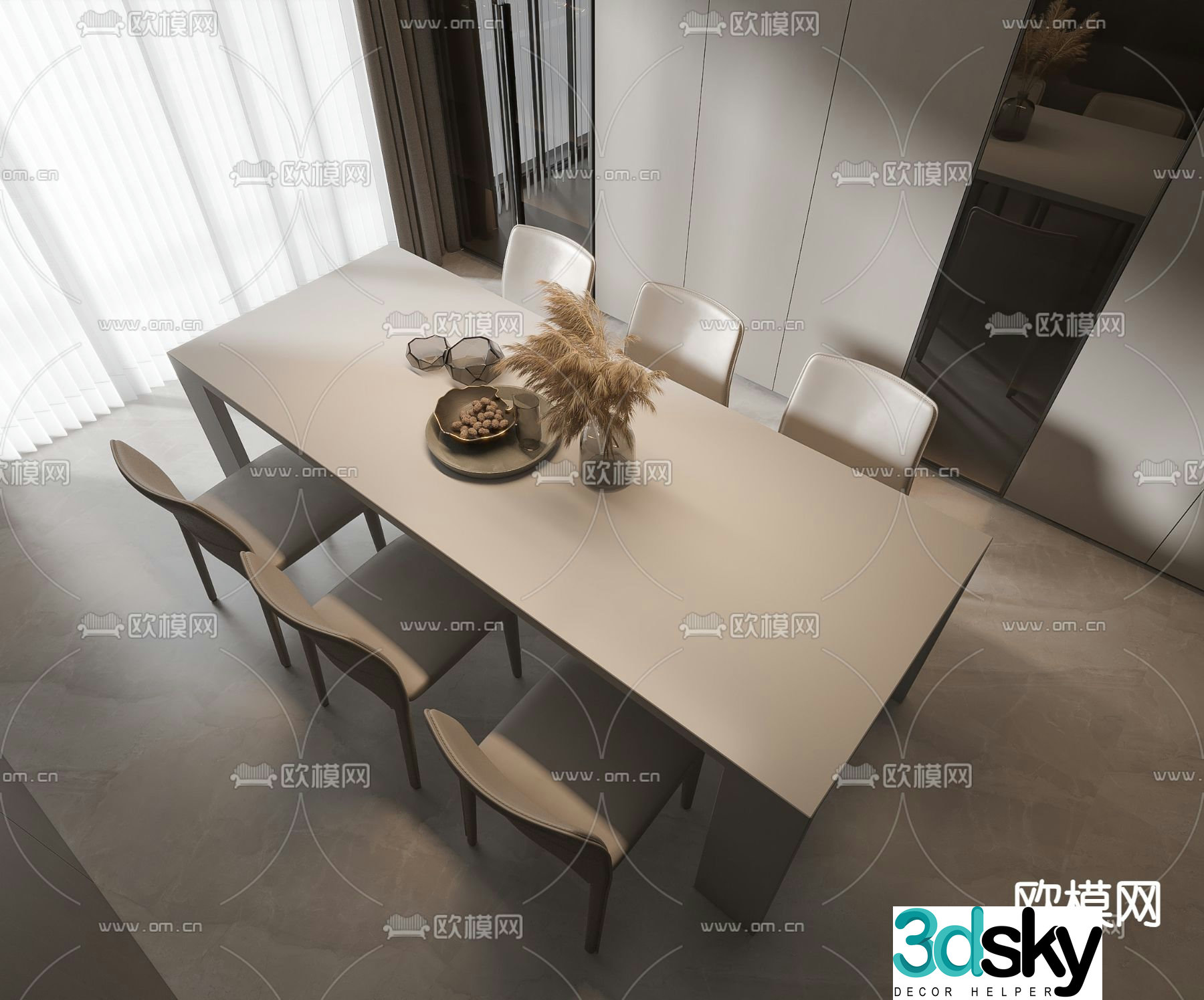 Modern dining table and chairs long table 3d model