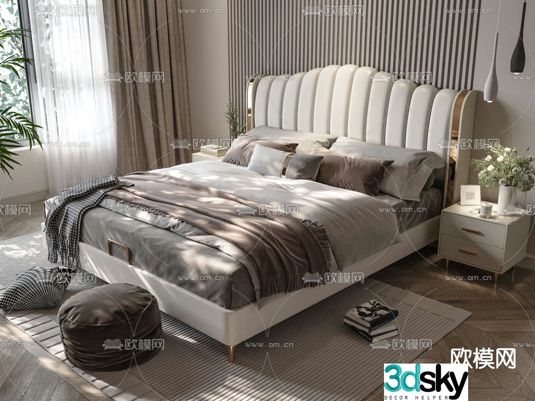 Light luxury double bed 3D model