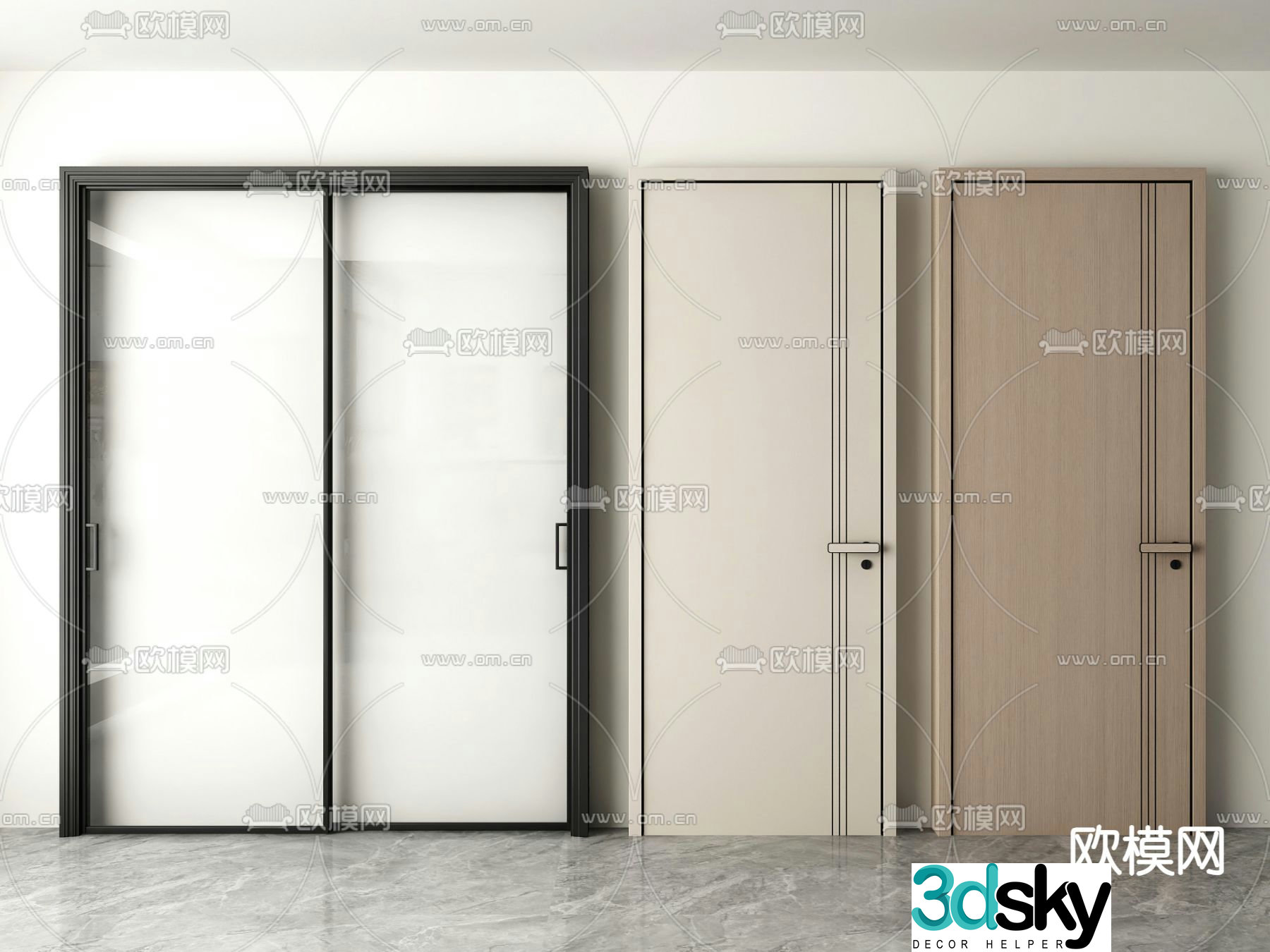 Swing door Single door Sliding door Bedroom door Glass sliding door 3D model