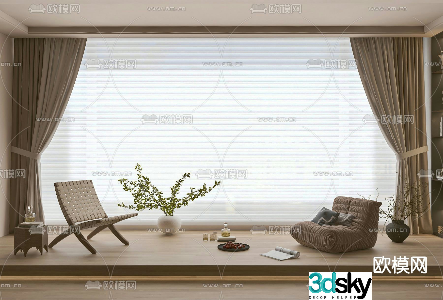 Rattan leisure chair lazy sofa dream curtain 3D model