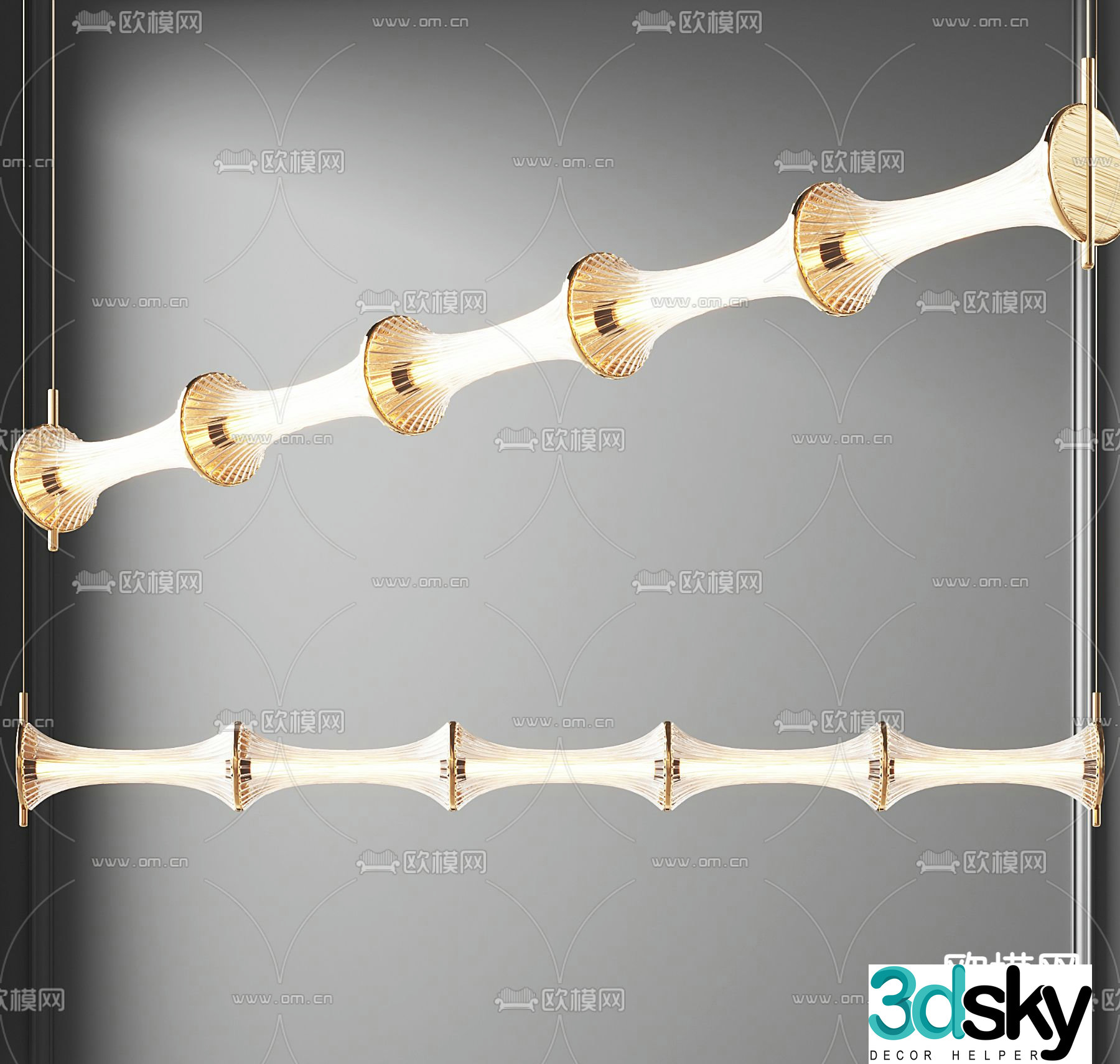 Long chandelier restaurant chandelier 3d model