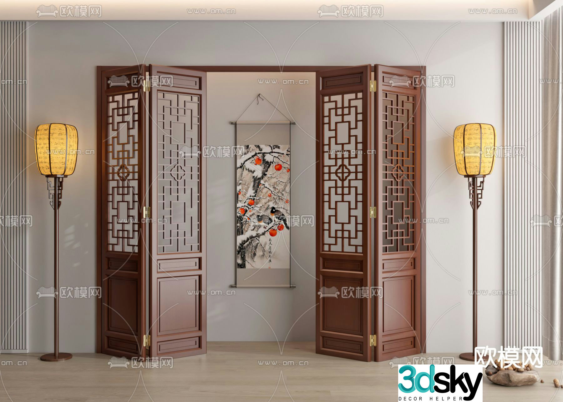 Chinese folding door sliding door sliding door 3D model