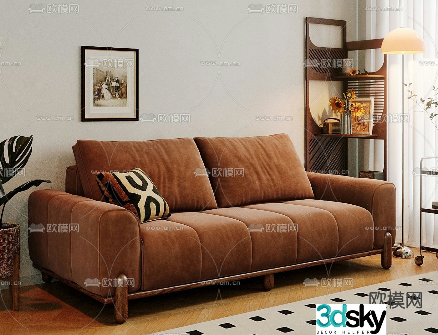 Modern fabric sofa double sofa 3d model