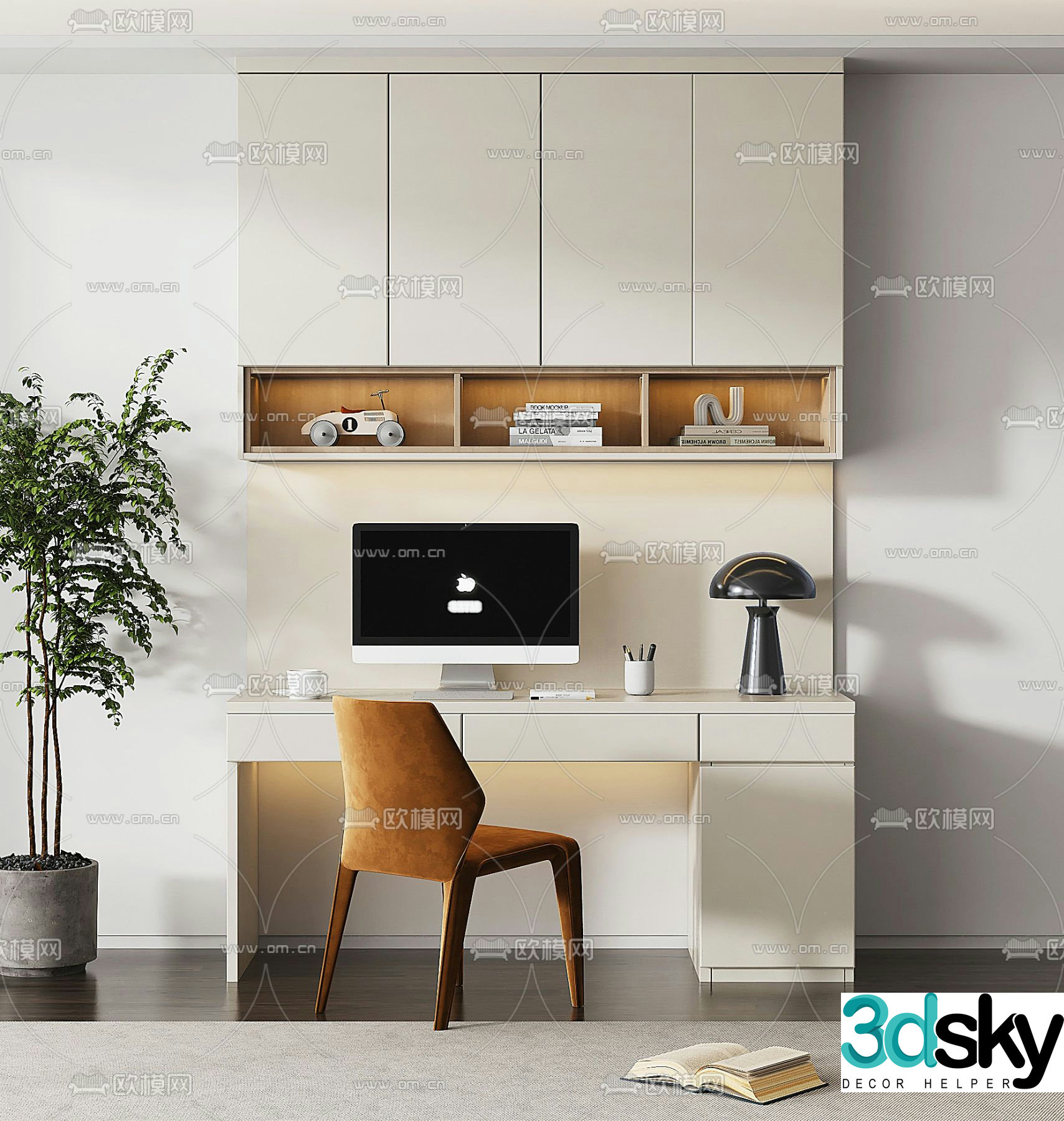Modern desk computer desk study table 3d model