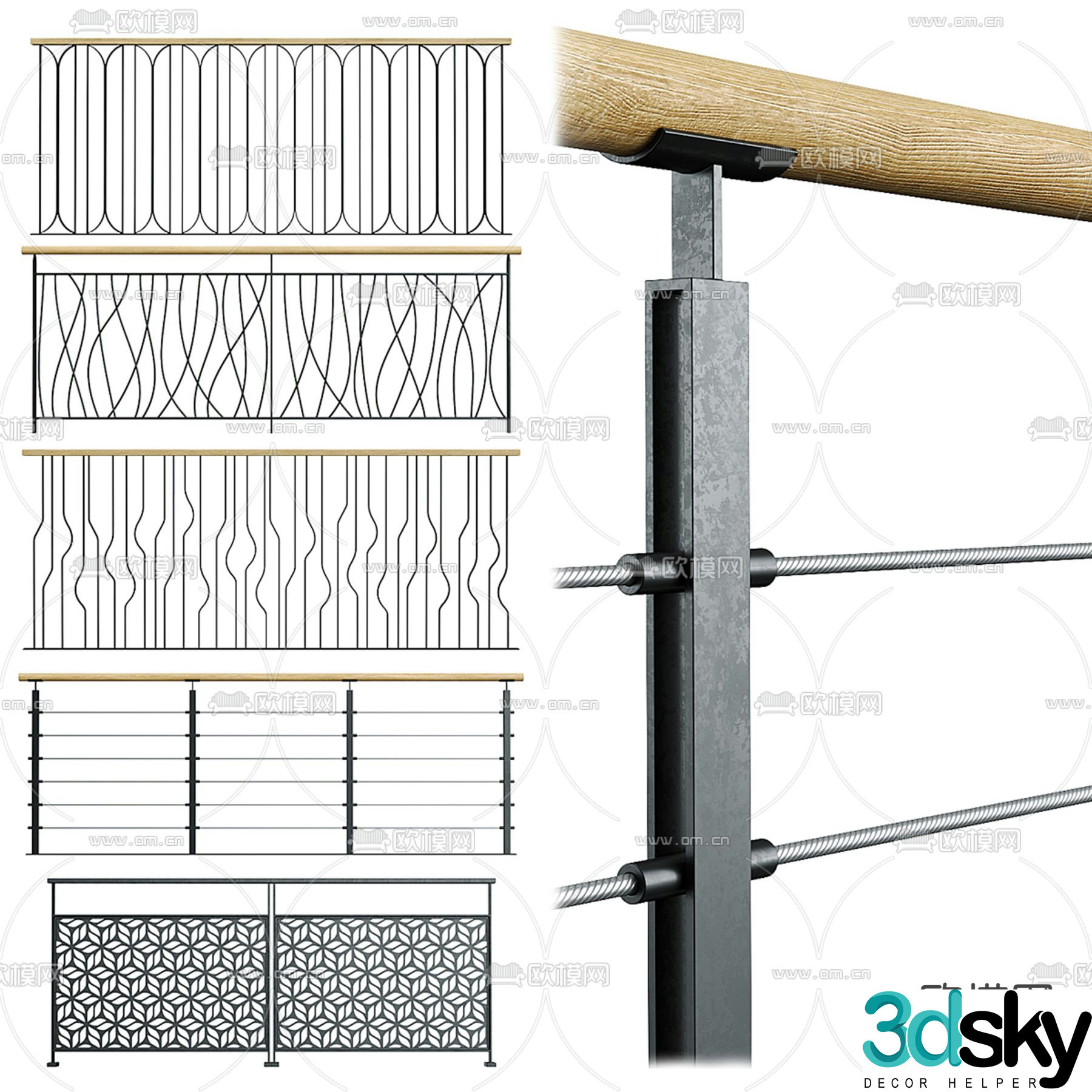 Wrought iron railing fence guardrail 3d model