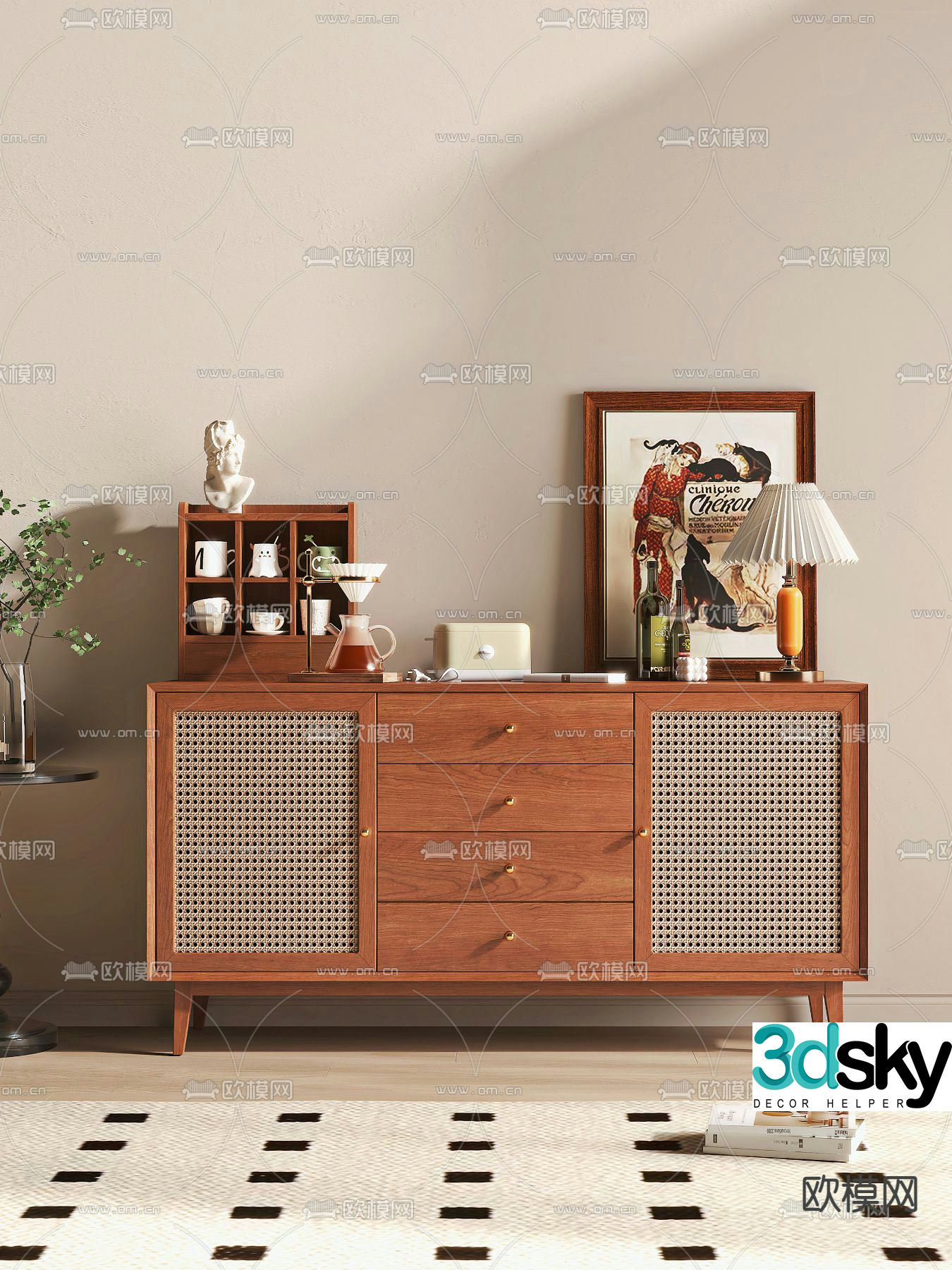 Middle-aged side cabinet end view cabinet entrance cabinet 3D model