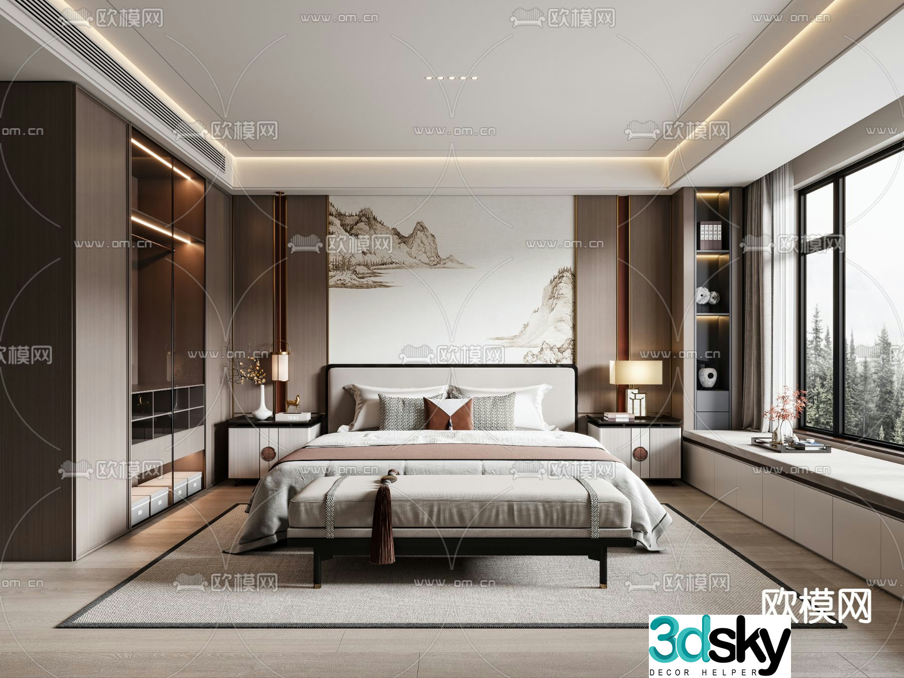 New Chinese style bedroom Master room Master bedroom 3D model