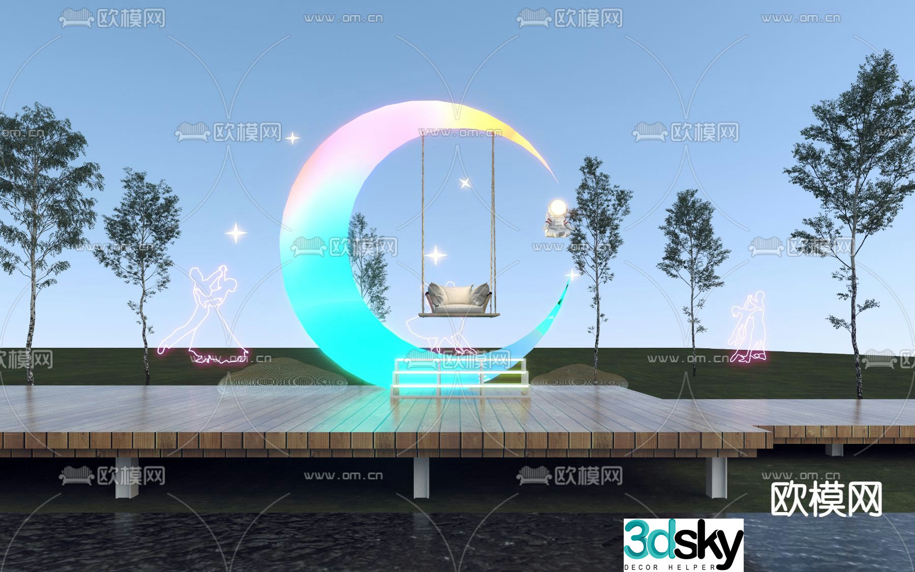Moon Swing Rice Field Swing Urban Sketch 3D Model