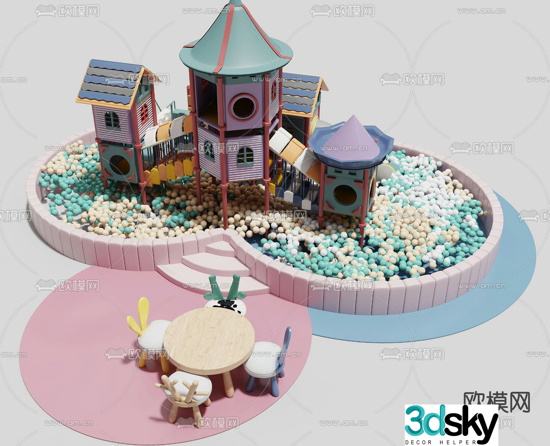 Amusement equipment ocean pool castle game tables and chairs 3d model