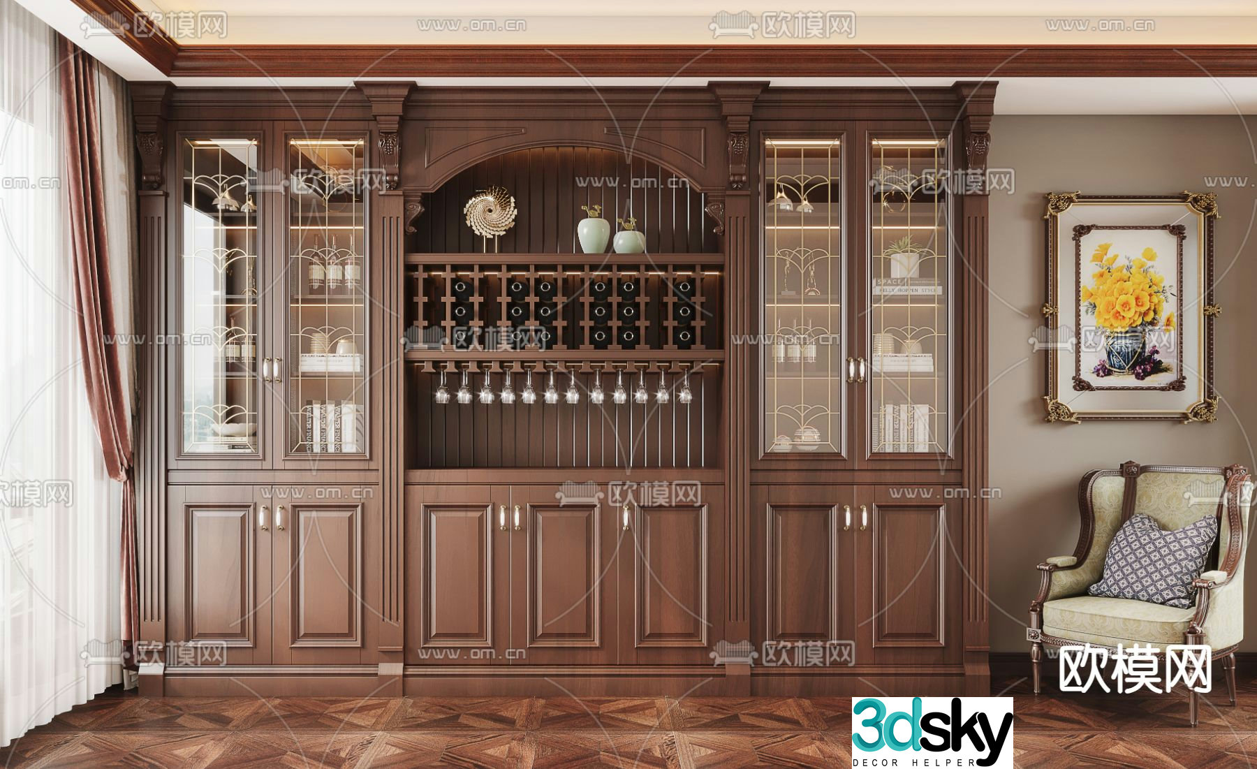 American wine cabinet sideboard 3d model