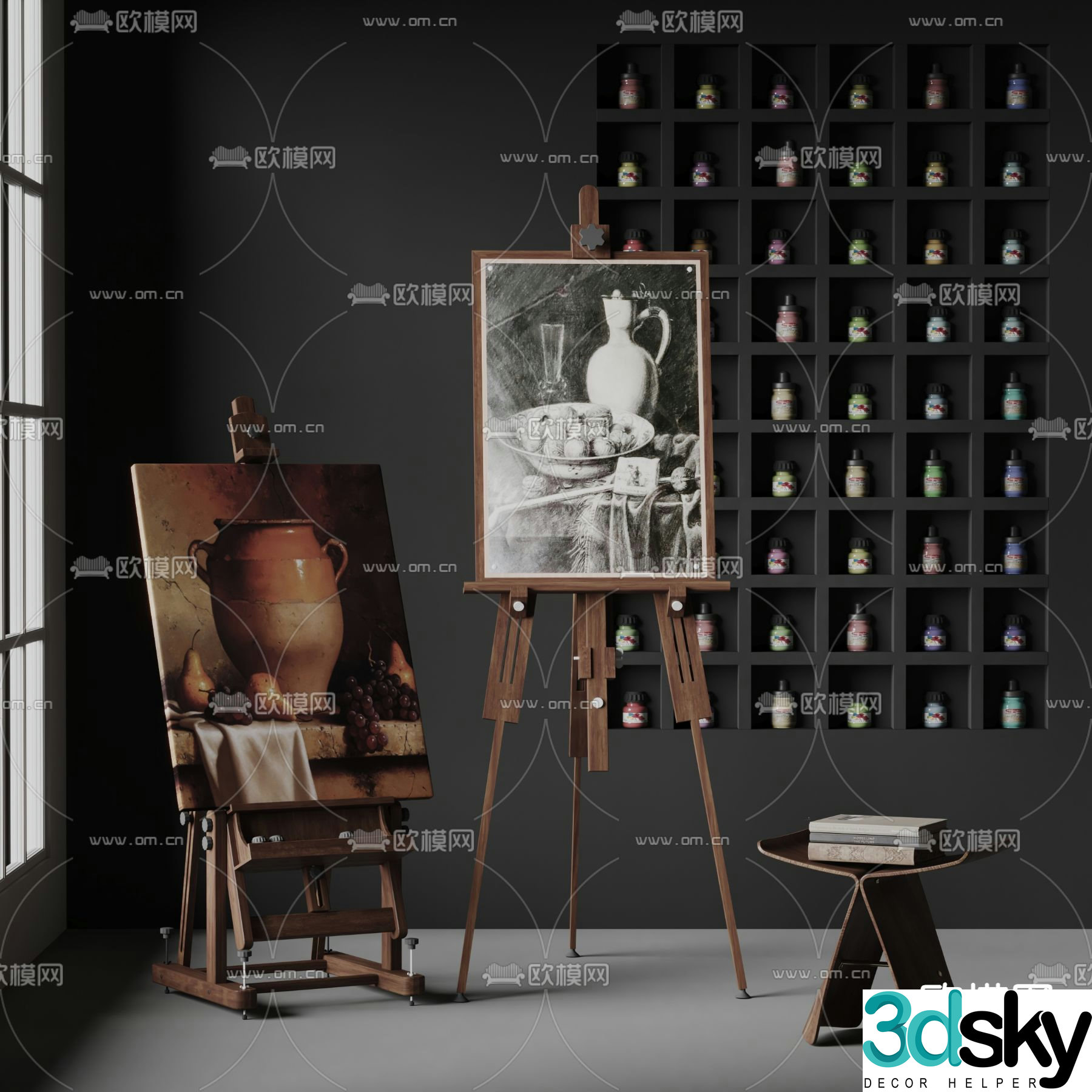 Painting tools, drawing board, paint 3d model