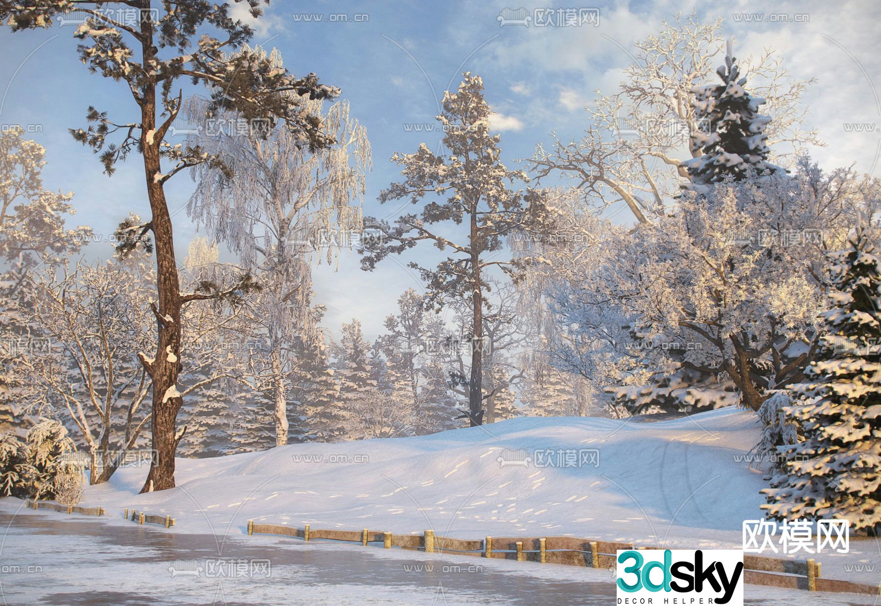 Winter forest snowy woods 3d model
