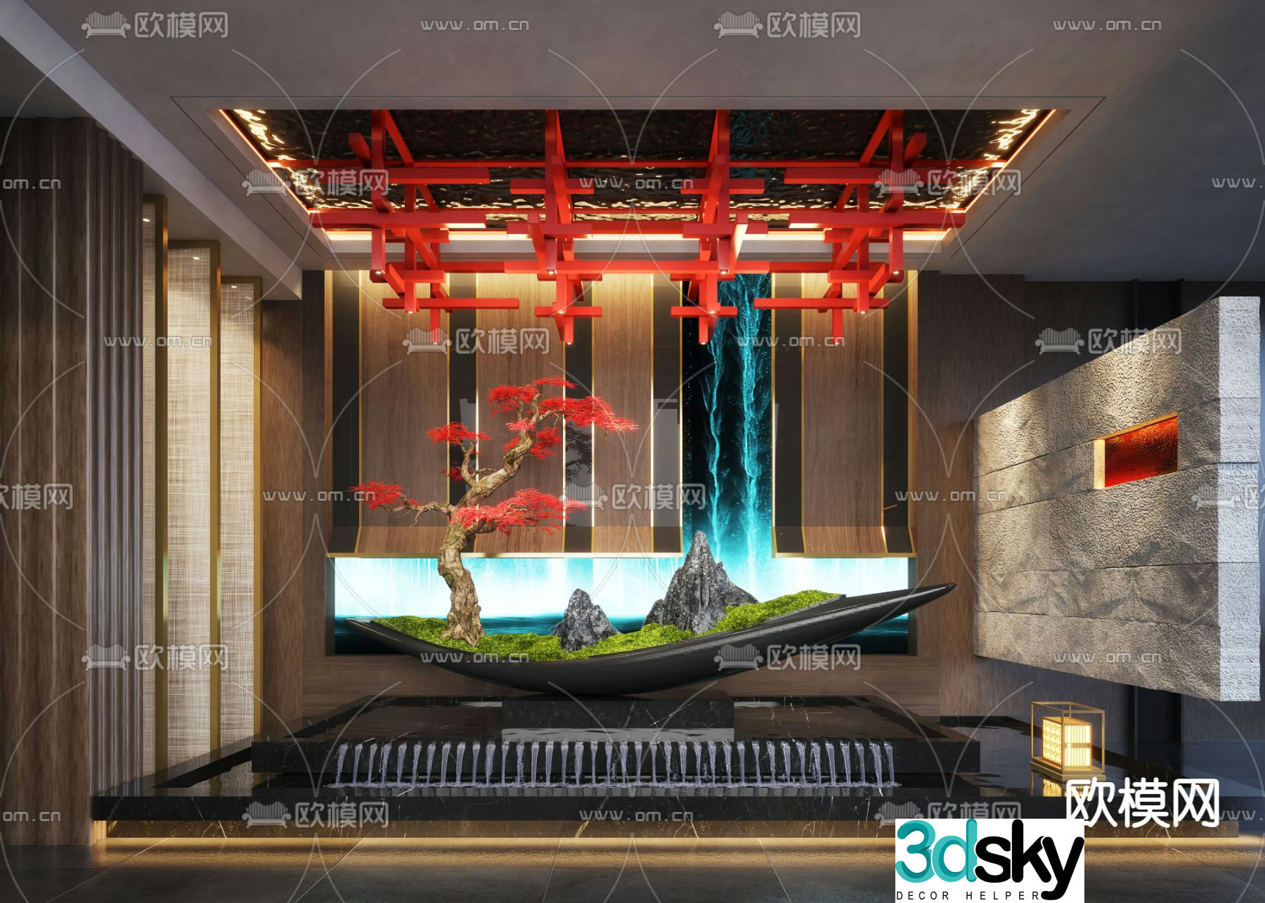 New Chinese-style sculpture landscape 3D model
