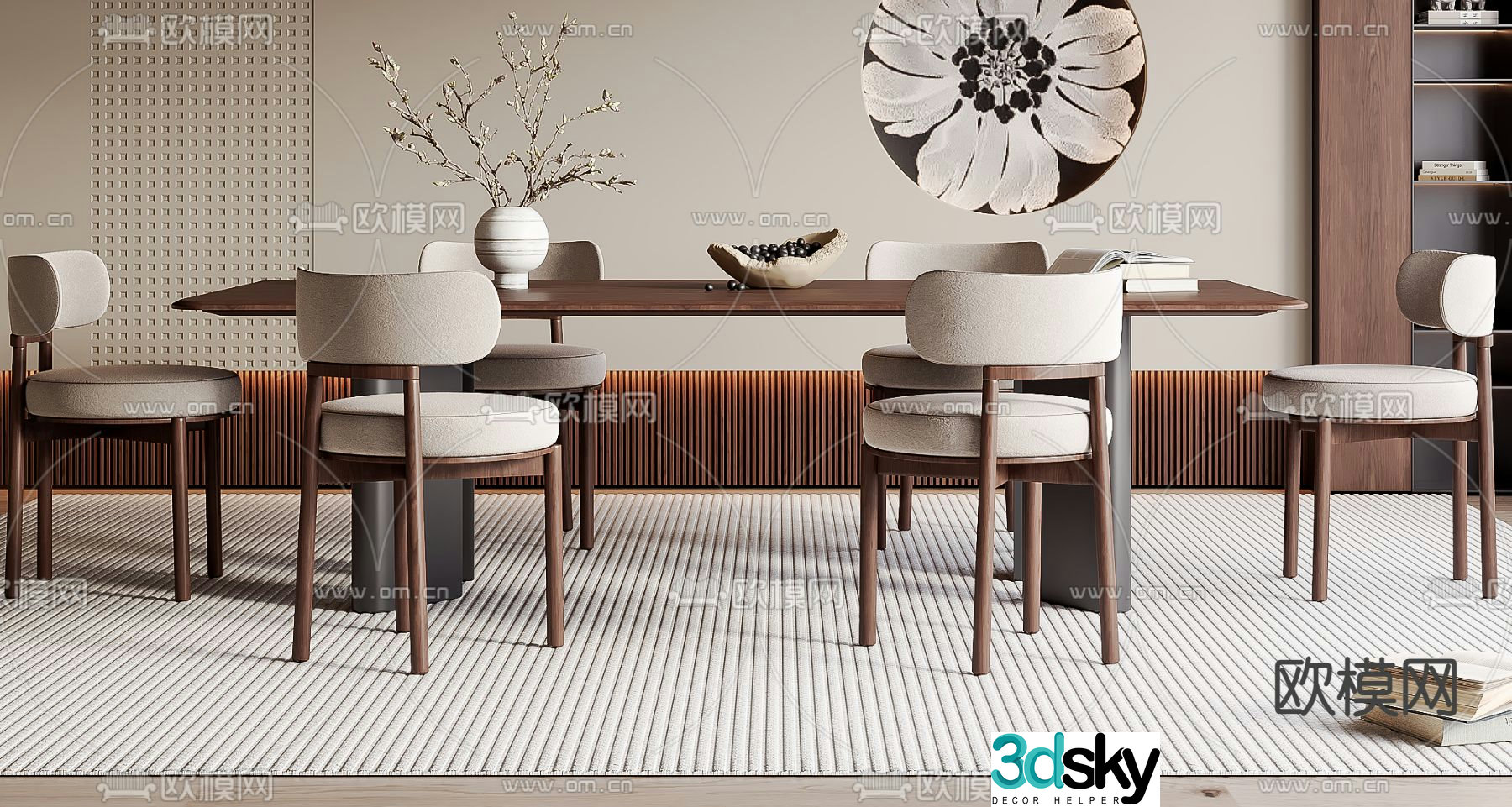 Medieval style dining table and chairs solid wood dining table 3d model