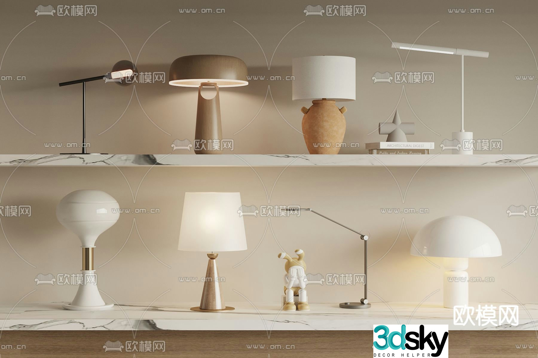Cream style desk lamp 3d model