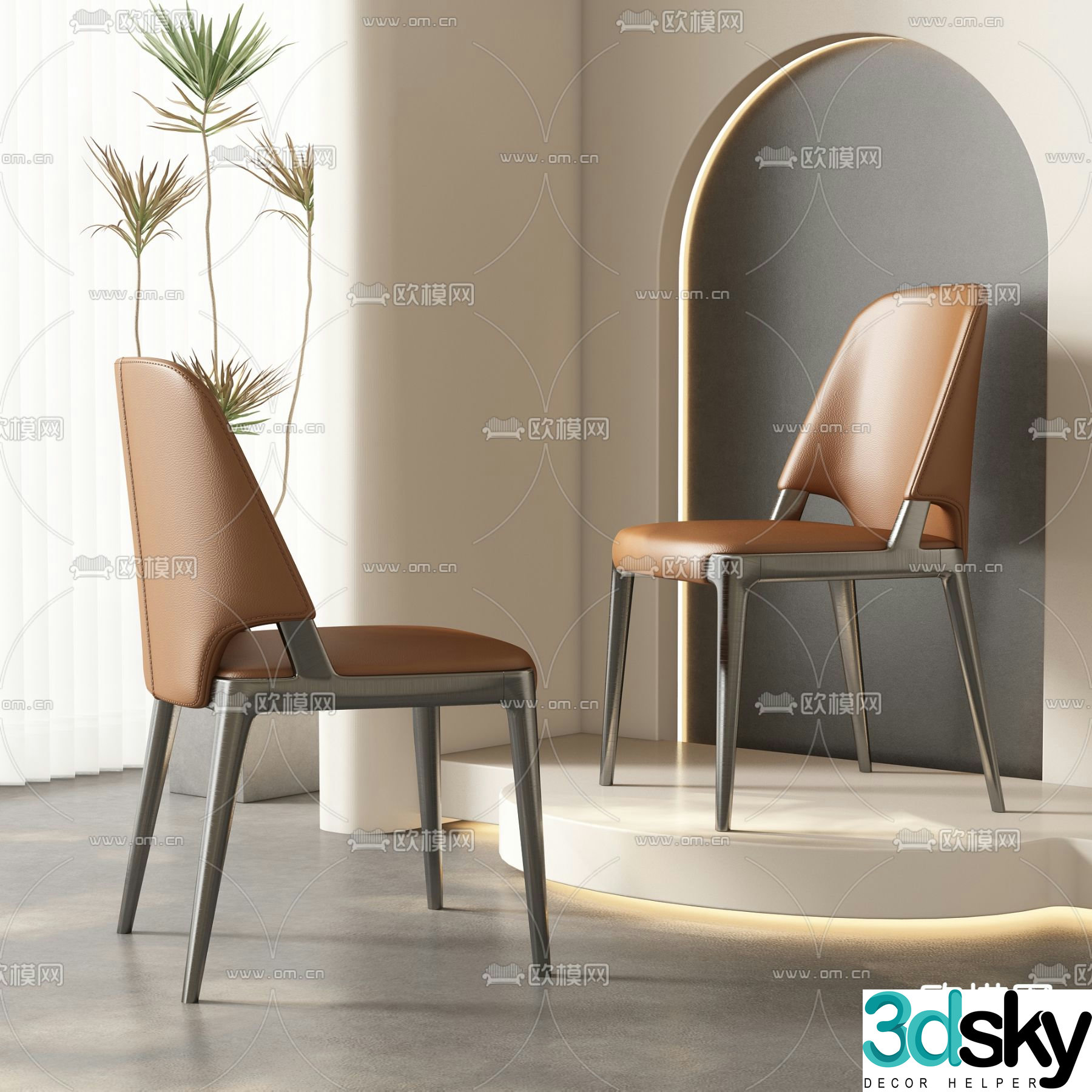 leather chair dining chair 3d model
