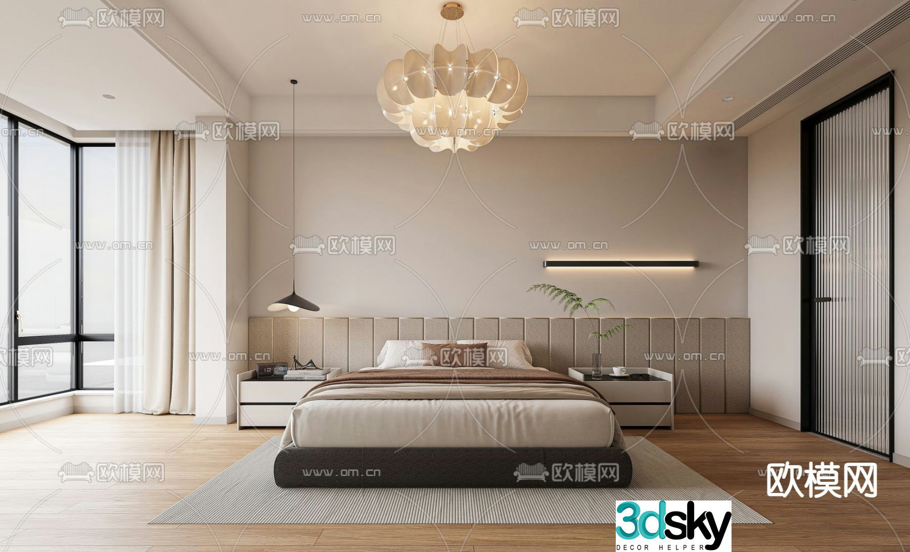 Modern living and dining room 3d model