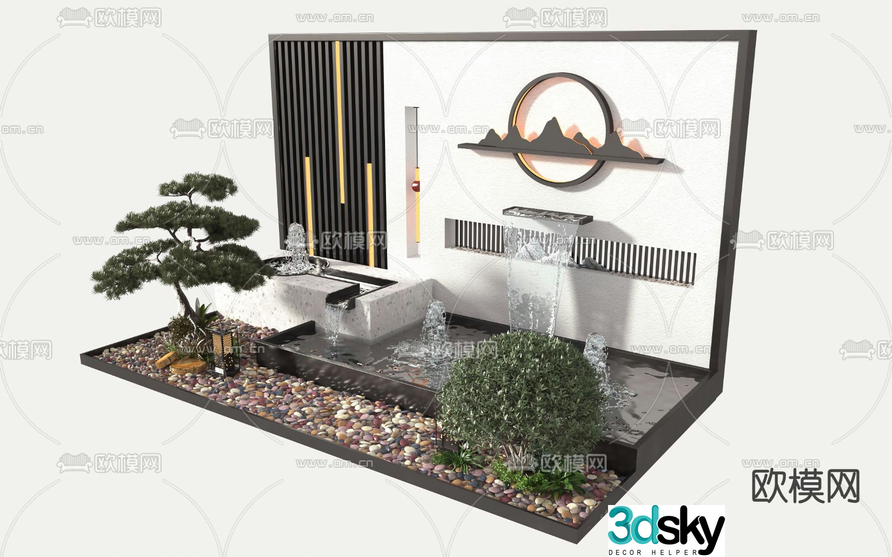 New Chinese style water feature wall landscape wall 3D model