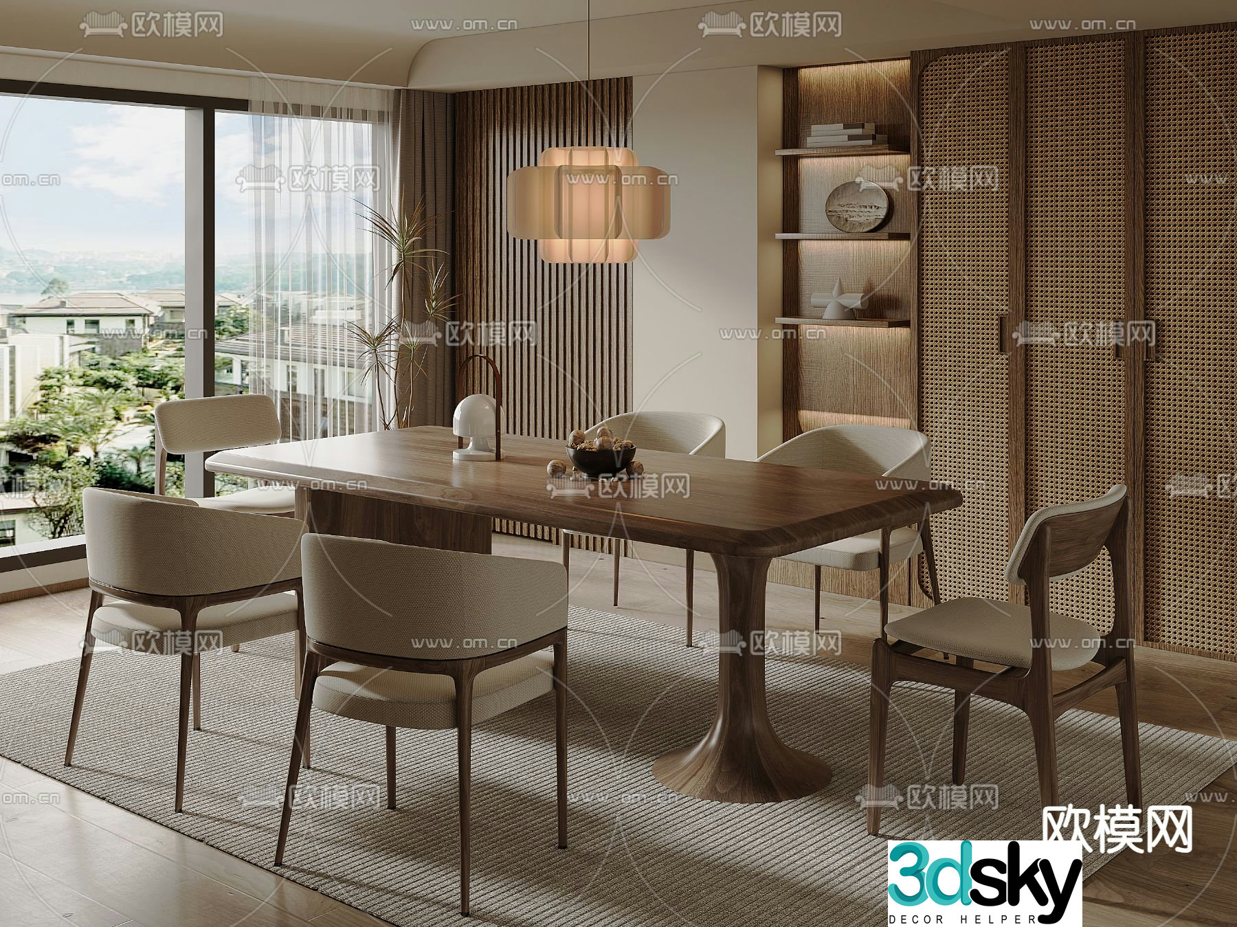 Medieval style dining table and chairs 3d model