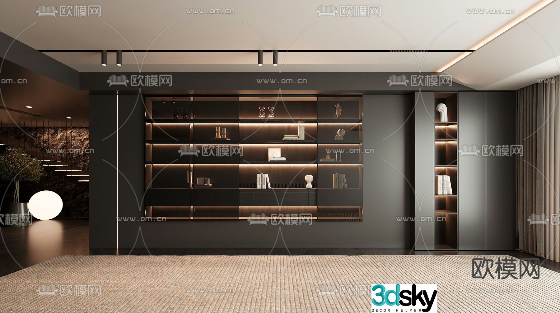 Dark style decorative cabinet Italian style storage rack 3D model