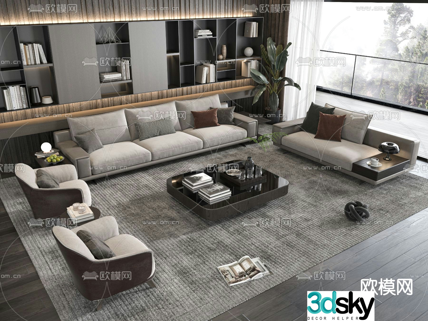 Sofa combination multi-person sofa coffee table 3d model