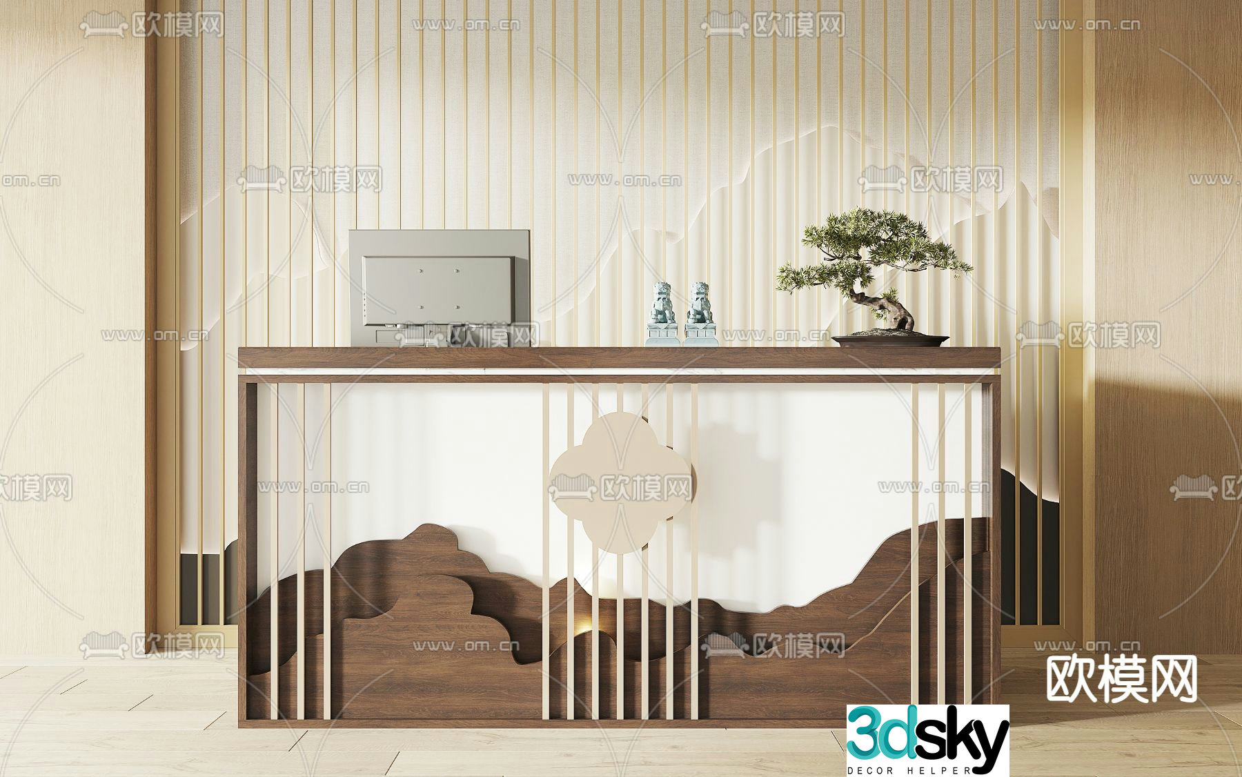 New Chinese style front desk service desk 3D model