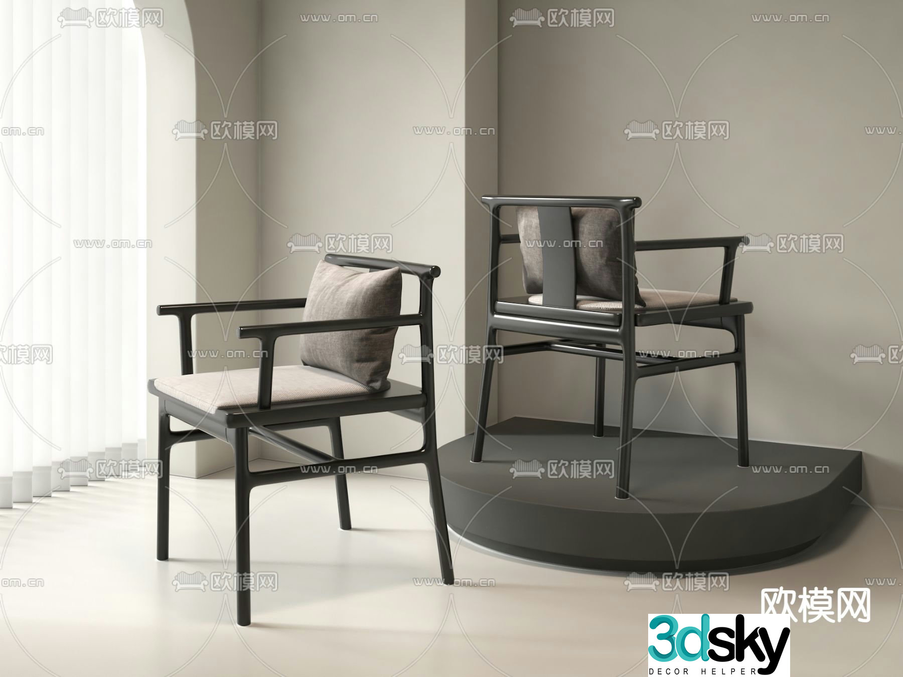 New Chinese style single chair dining chair 3d model