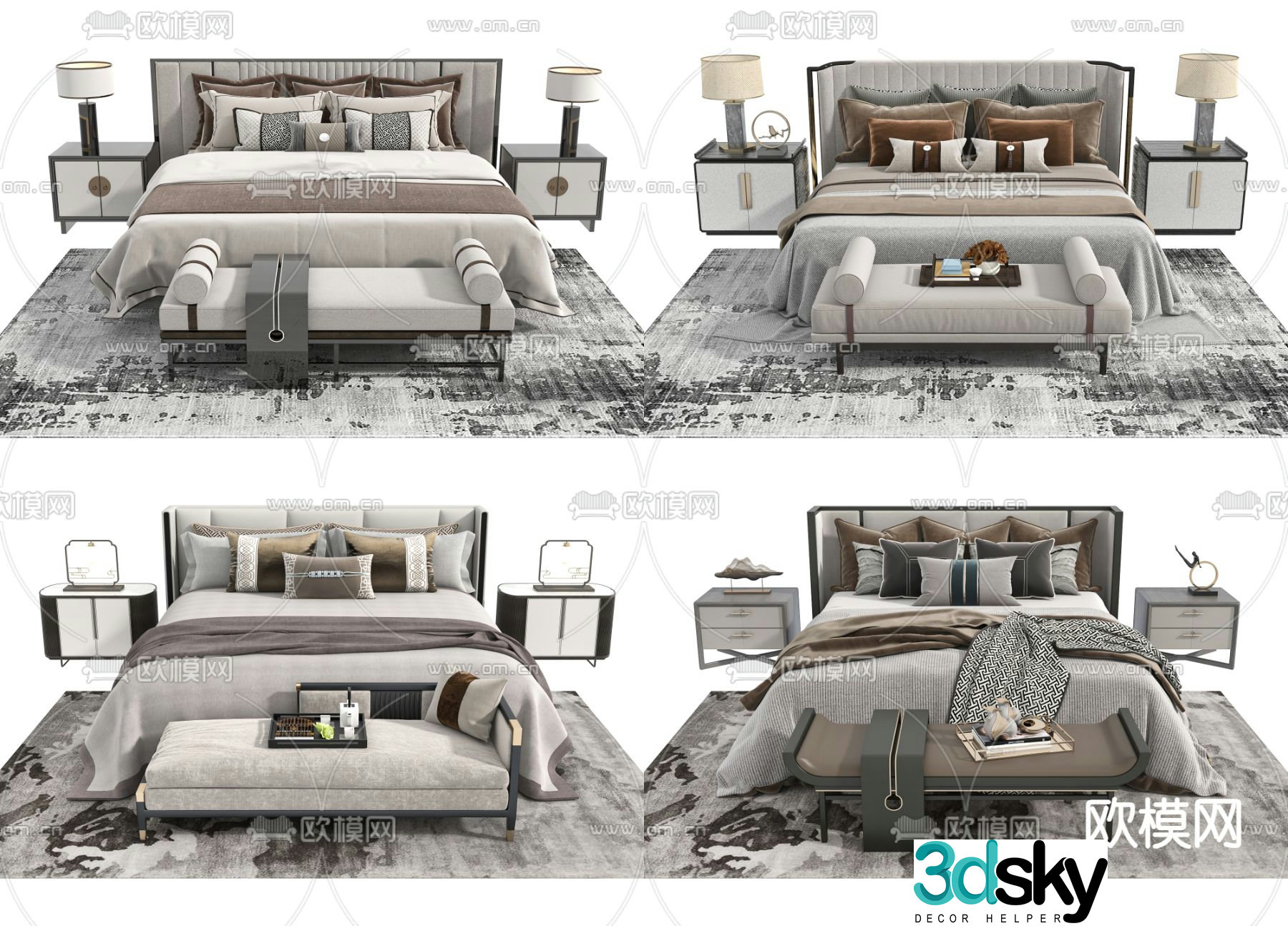 New Chinese style double bed 3d model