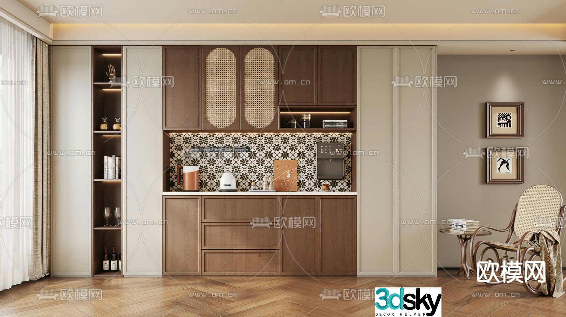 Medieval style wine cabinet and sideboard 3D model