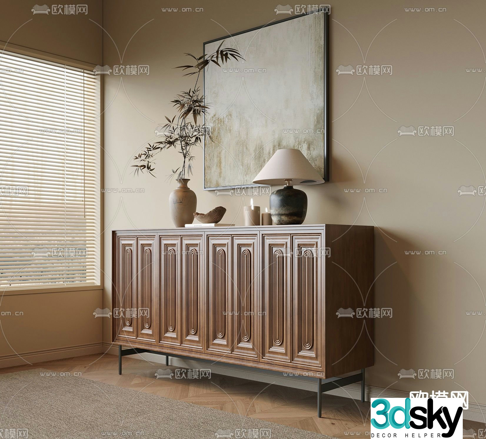 Medieval style side cabinet entrance cabinet end view cabinet 3D model
