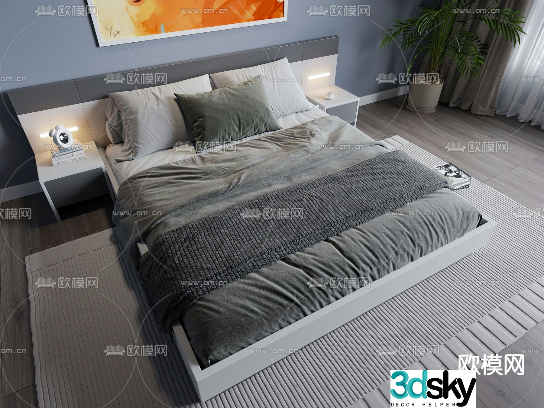 Simple double bed 3d model