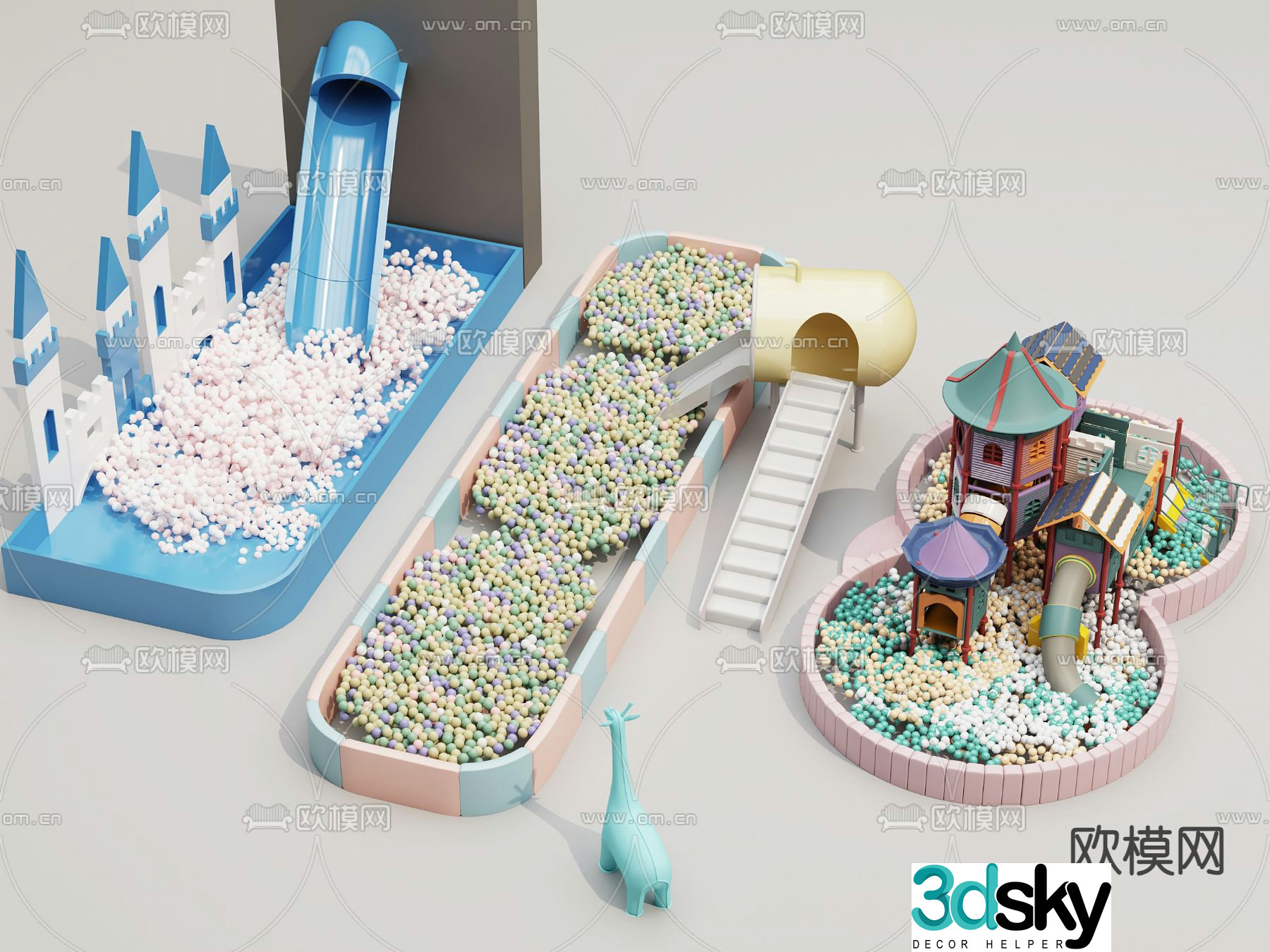 Amusement equipment bubble pool ocean pool slide 3d model