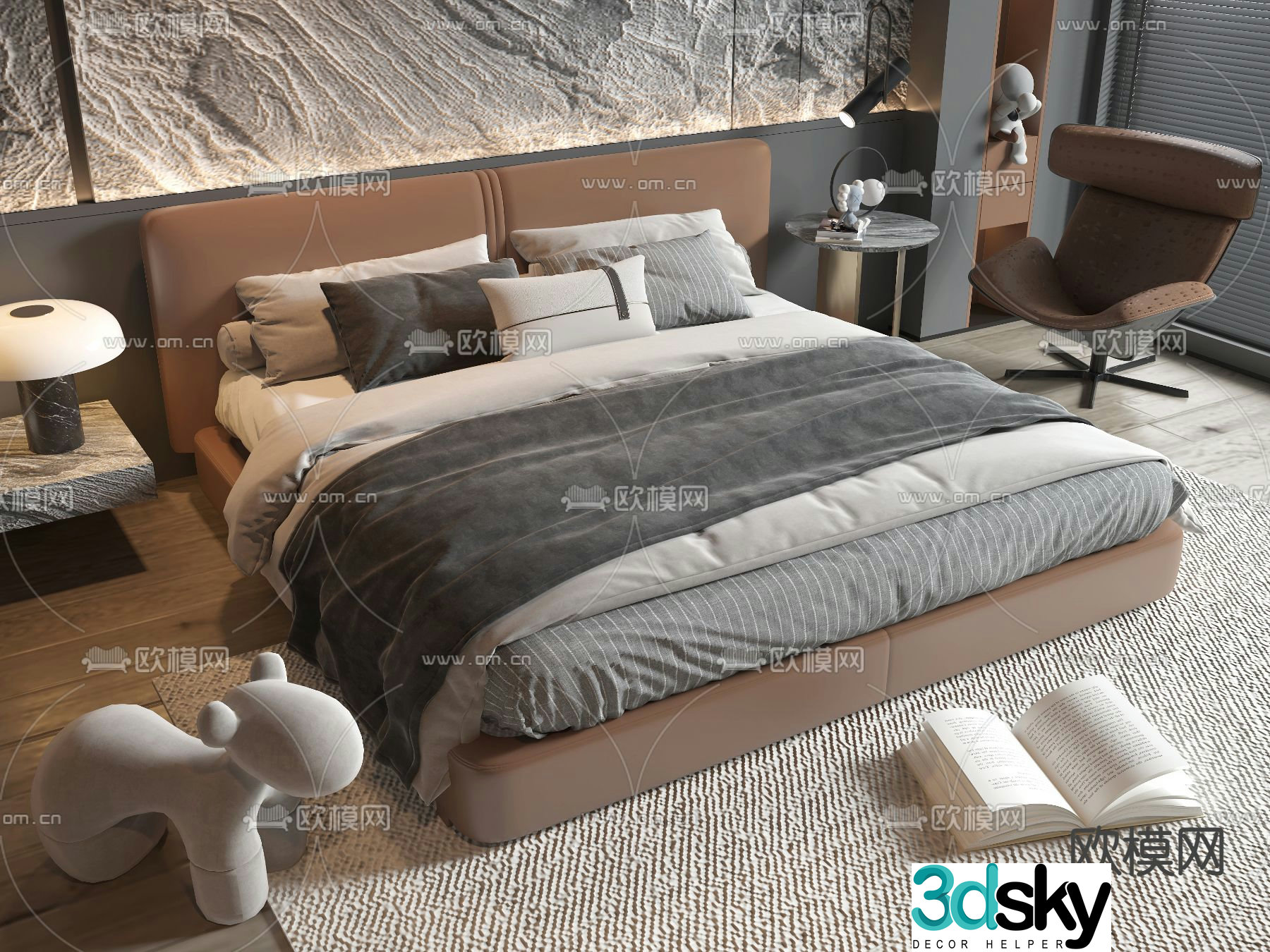 Leather double bed 3d model