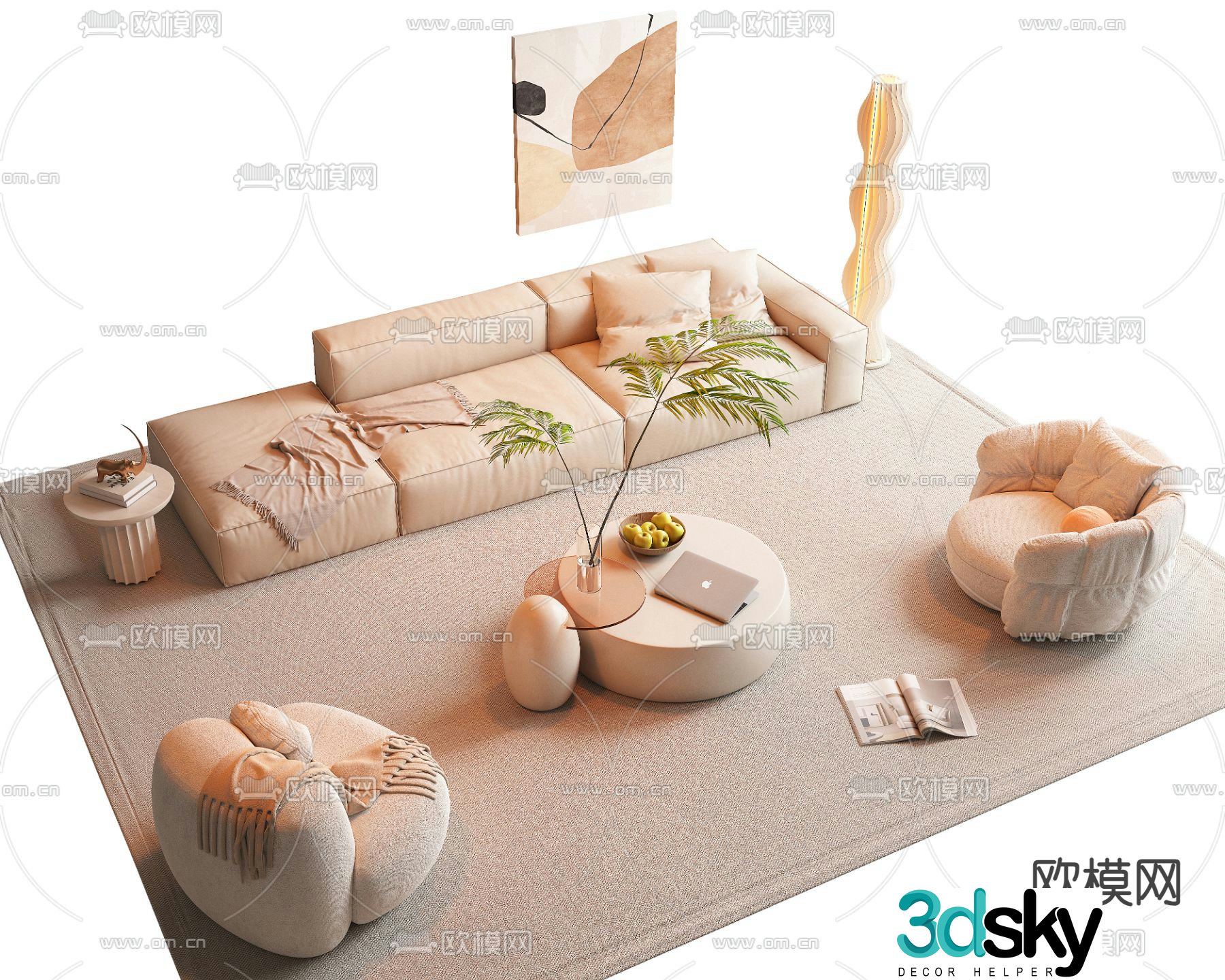 Cream style modular sofa 3d model