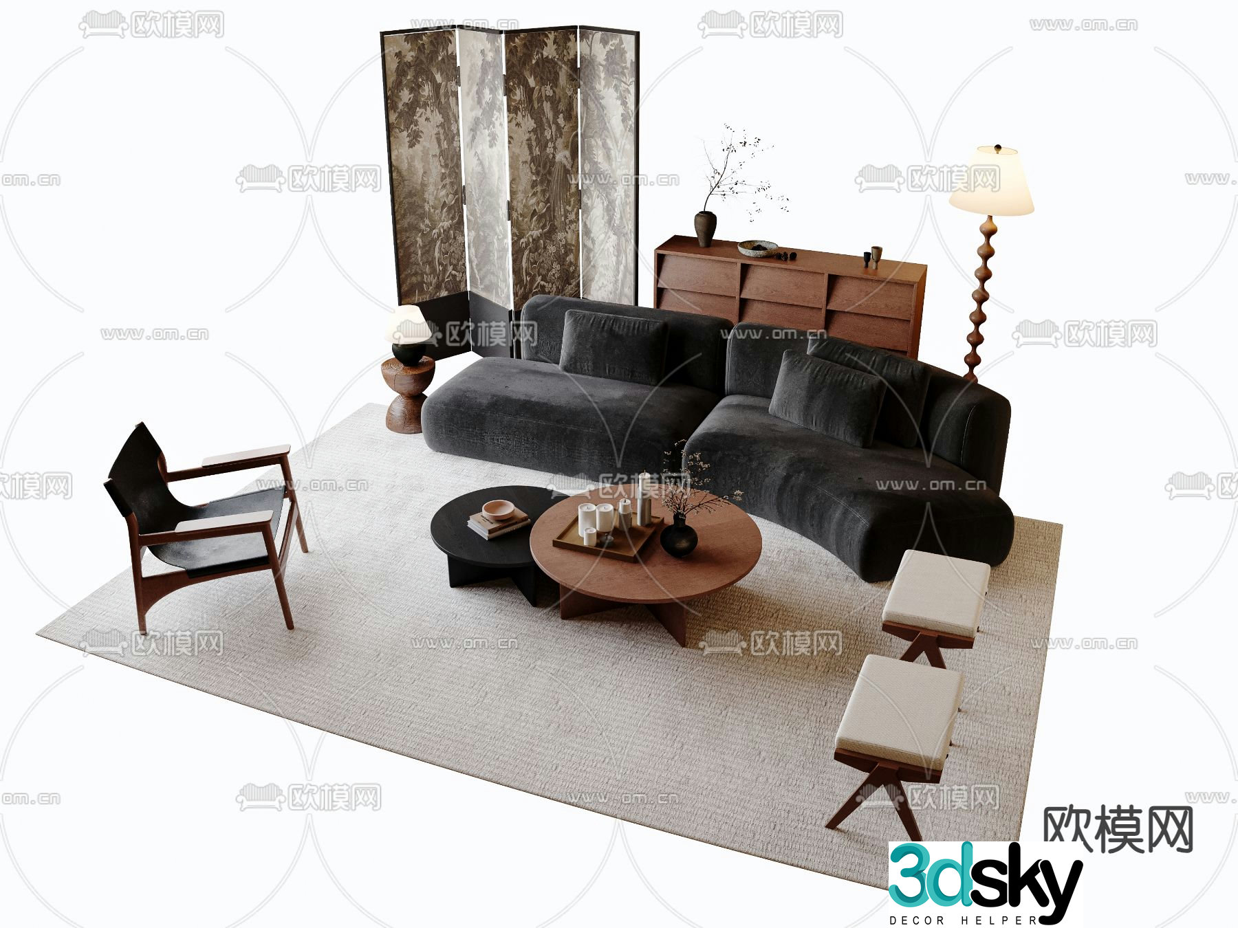 Medieval style modular sofa curved sofa 3d model