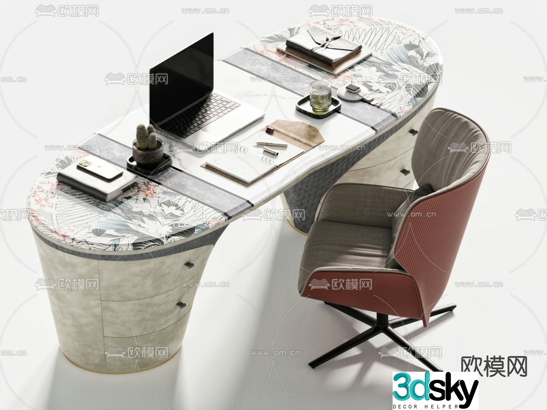 desk computer desk study table 3d model