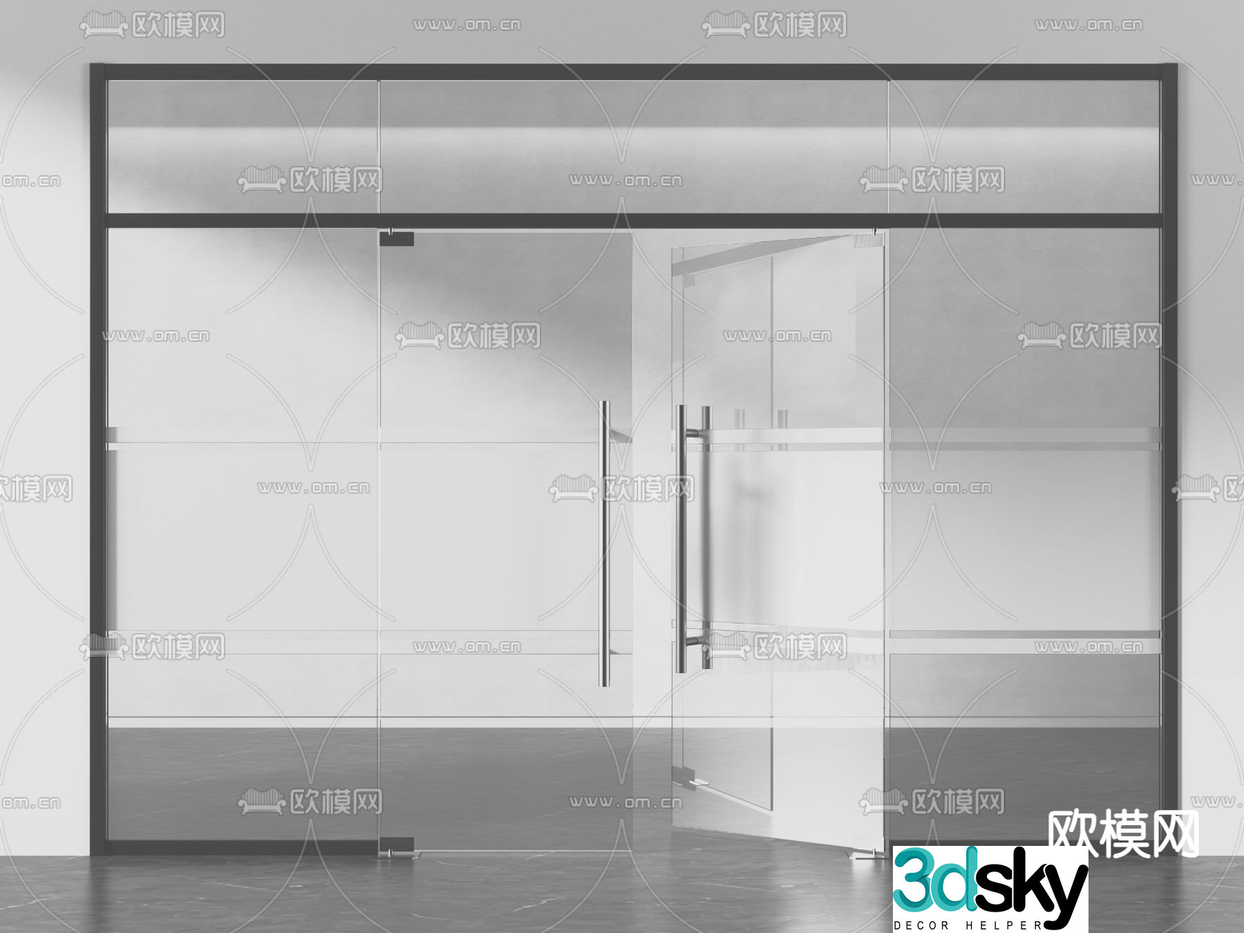 Office glass door high compartment 3d model