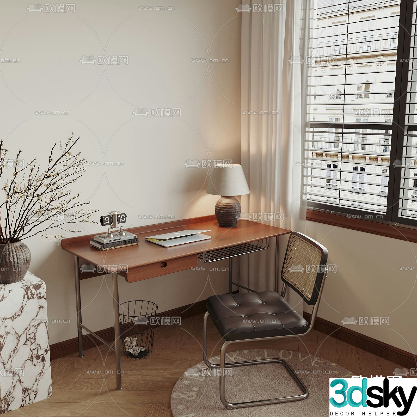 Medieval style desk study table writing desk 3D model
